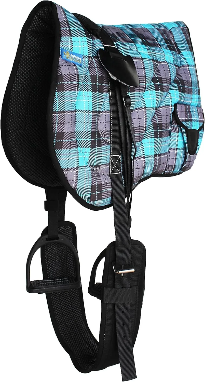 CHALLENGER Horse Neoprene Padded Anti-Slip Bareback Saddle Pad Blue Plaid 39TS04