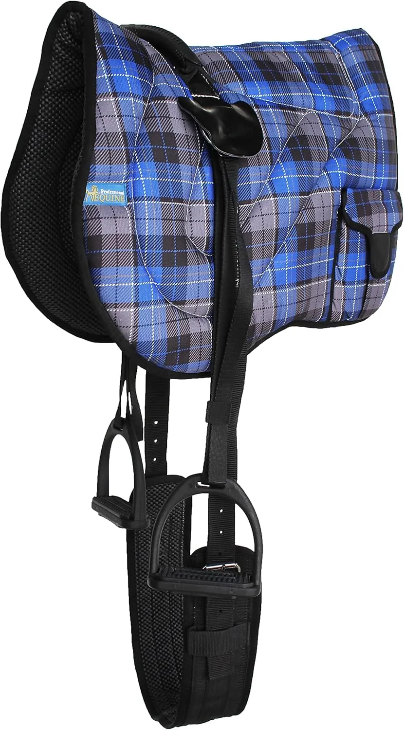 CHALLENGER Horse Neoprene Padded Anti-Slip Bareback Saddle Pad Blue Plaid 39TS04