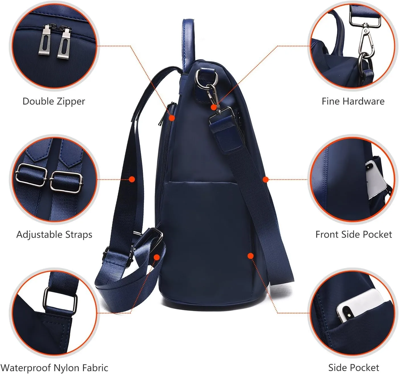 CHARMORE Women Backpack Purse Waterproof Nylon Anti-theft Rucksack Shoulder Bags