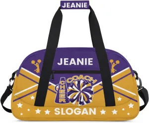 Cheer-Bags for Girls, Personalized Name Dance Ballet Gymnastics Sport Travel Duffel Bags for Cheerleader Kids with Custom Team Name for Overnight Weekender,Purple Yellow