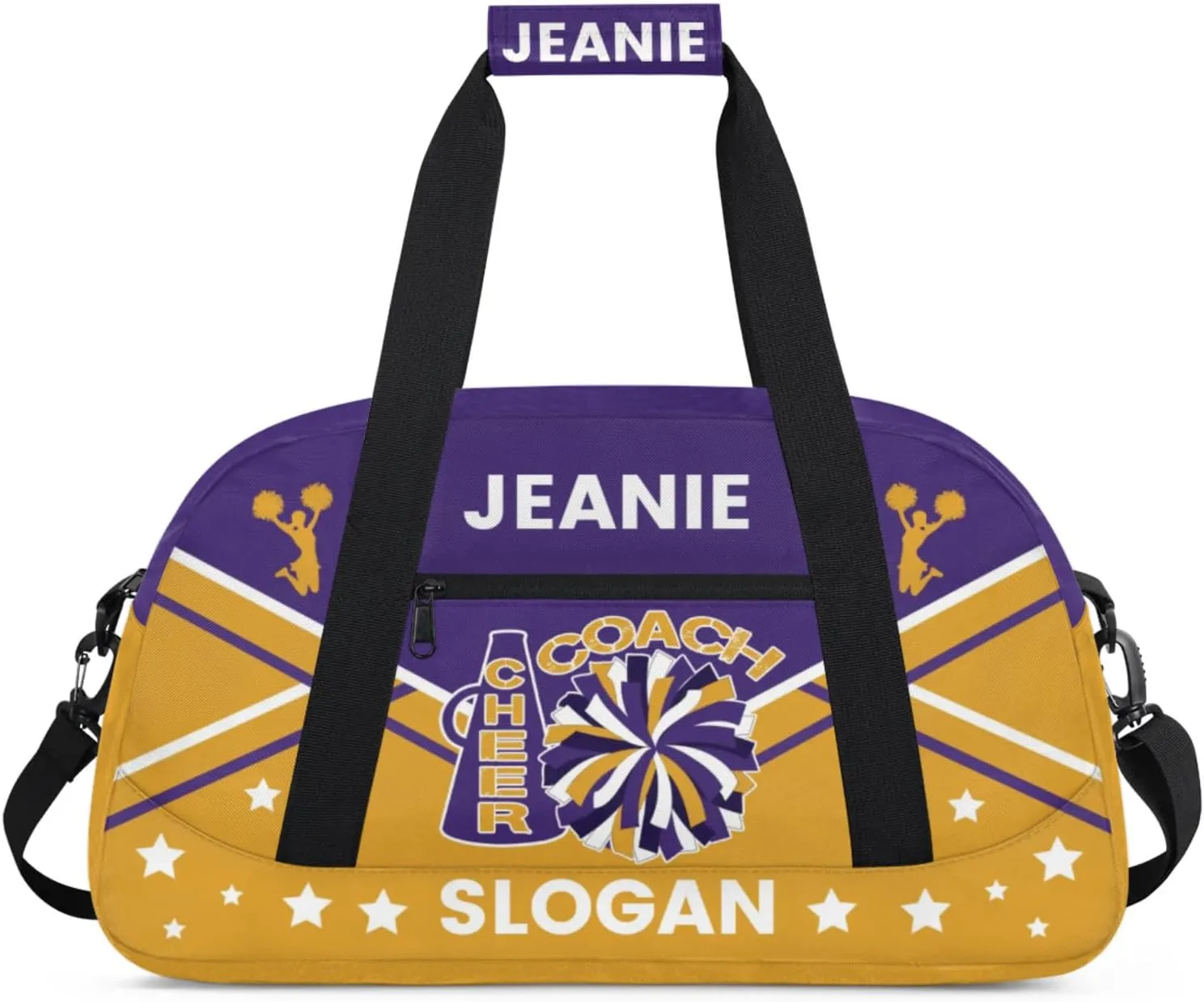 Cheer-Bags for Girls, Personalized Name Dance Ballet Gymnastics Sport Travel Duffel Bags for Cheerleader Kids with Custom Team Name for Overnight Weekender,Purple Yellow
