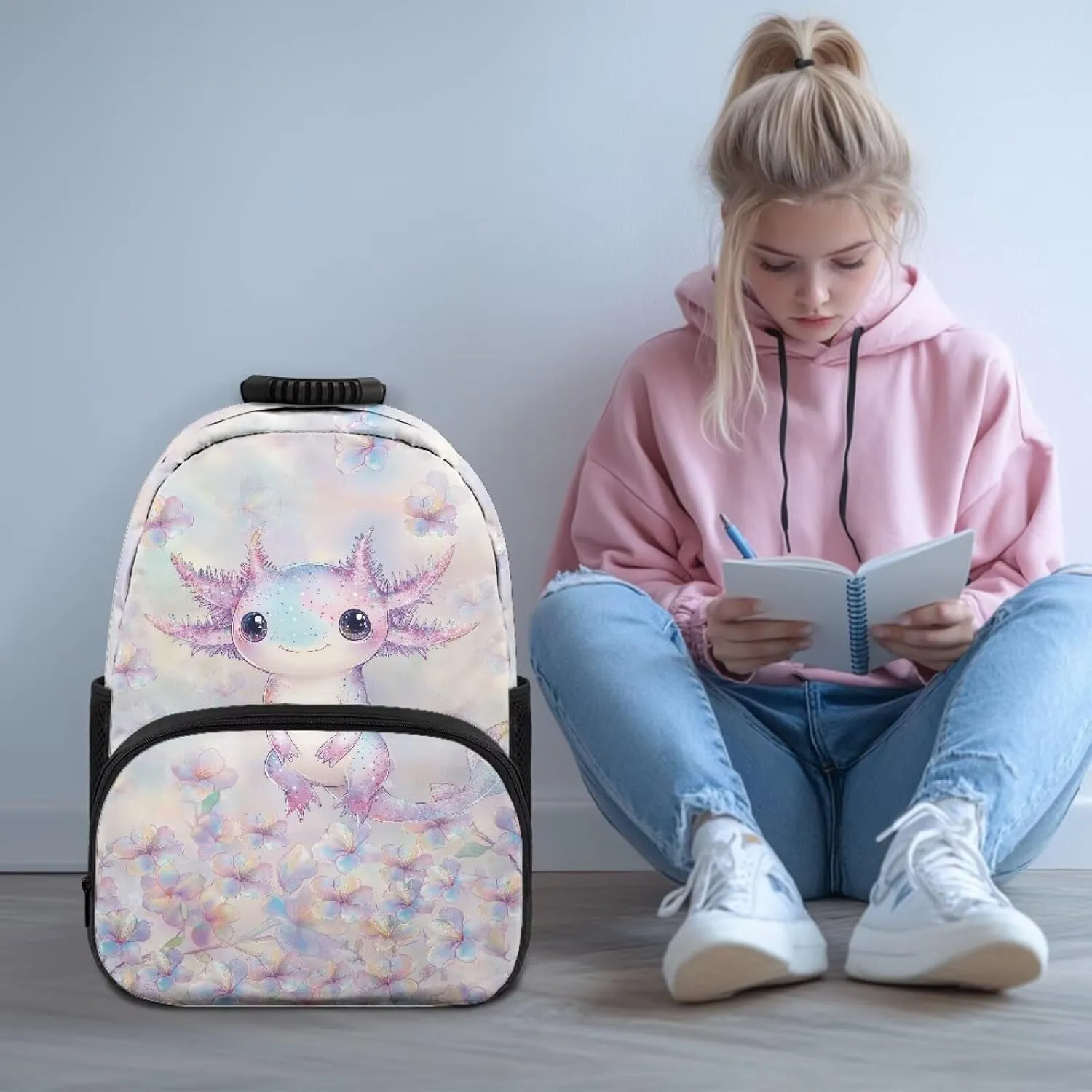 Cherry Blossoms 17 Inch Work Backpack Axolotl Casual Back Packs School Ergonomic Shoulder Straps Popular Daypacks Mens for Travel Camping & Daily Use