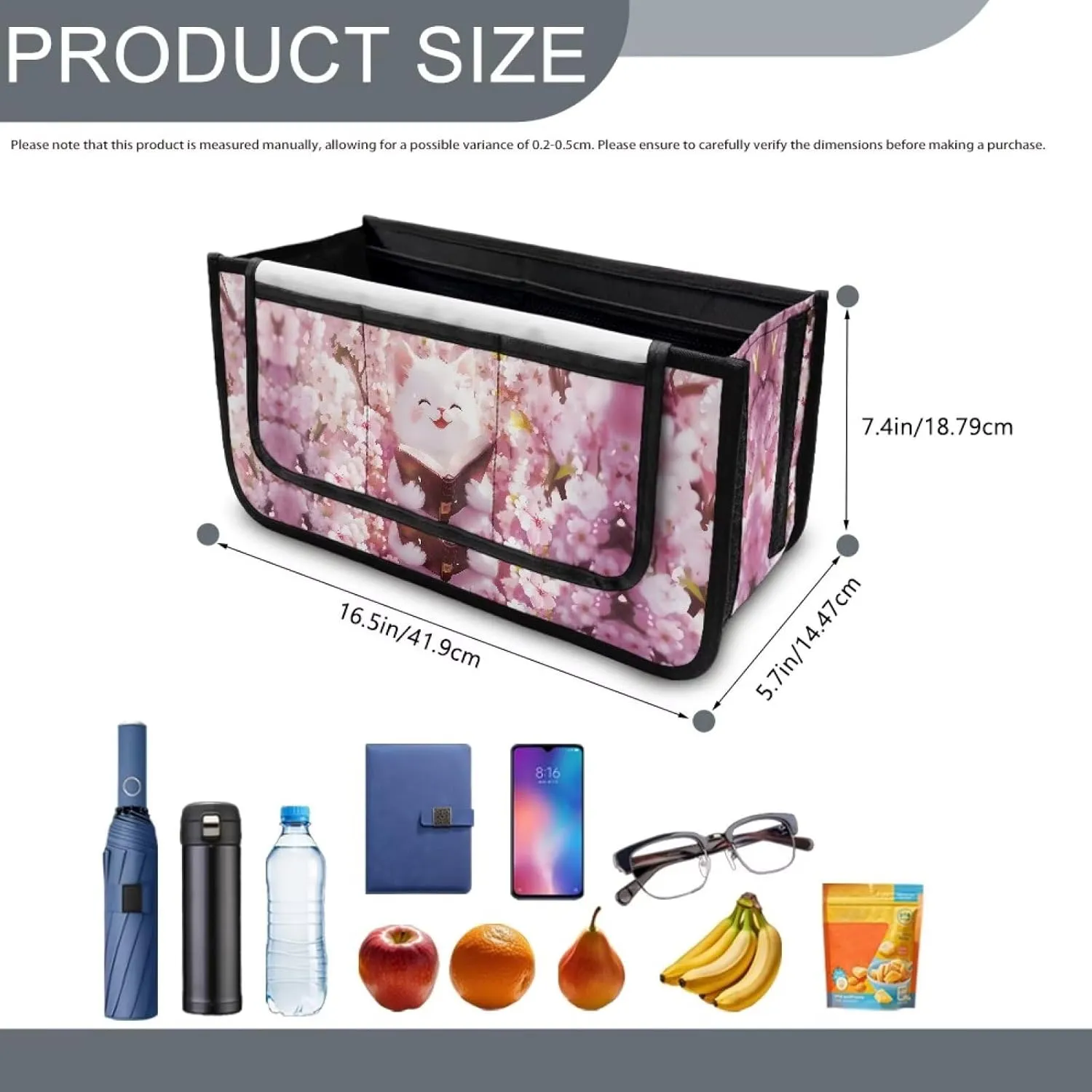 Cherry Flower White Cat Hand-Free Carry Storage Bags for Four Wheel Rollator Waterproof Walker Wheelchair Accessories Bag for Seniors with Pockets