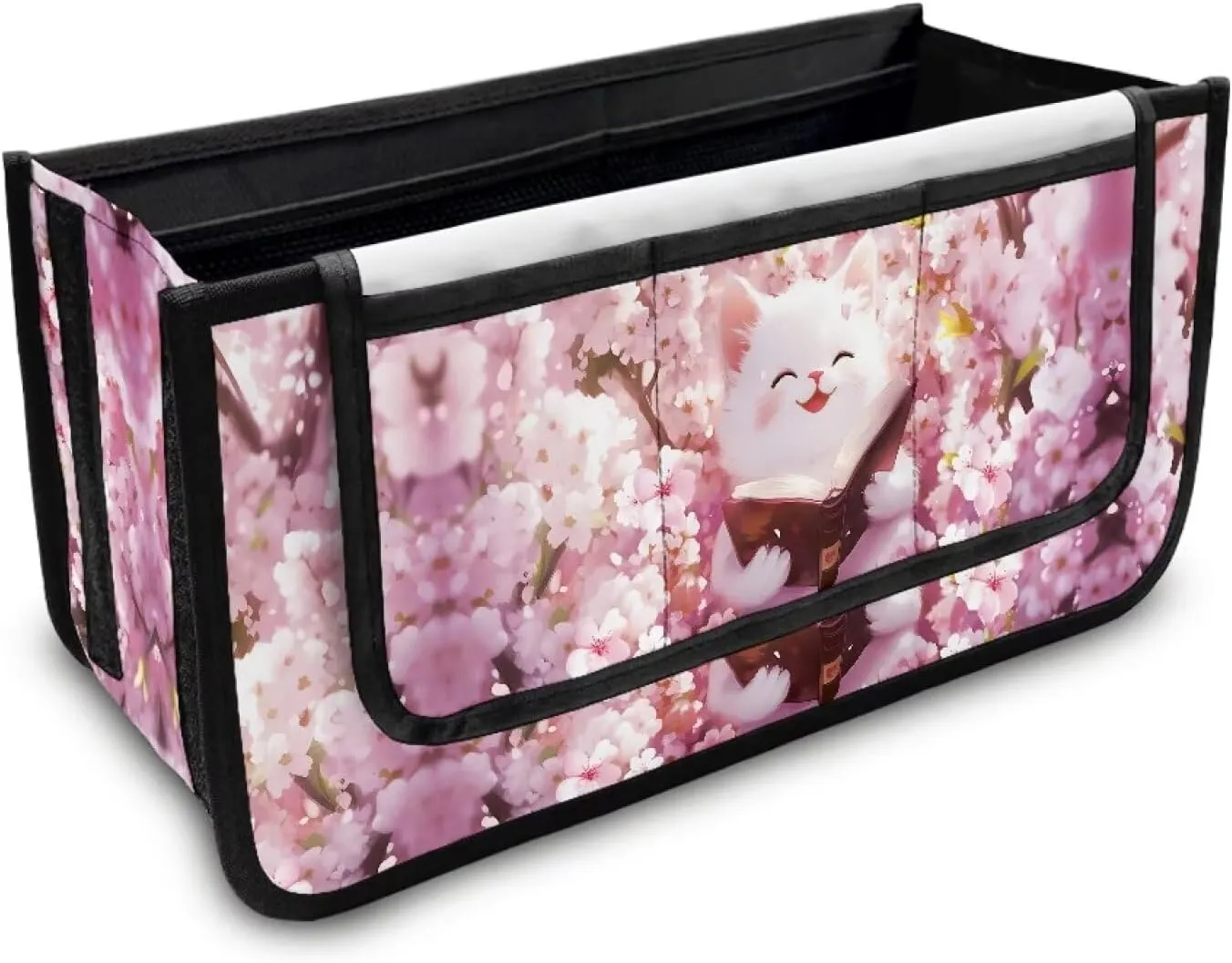 Cherry Flower White Cat Hand-Free Carry Storage Bags for Four Wheel Rollator Waterproof Walker Wheelchair Accessories Bag for Seniors with Pockets