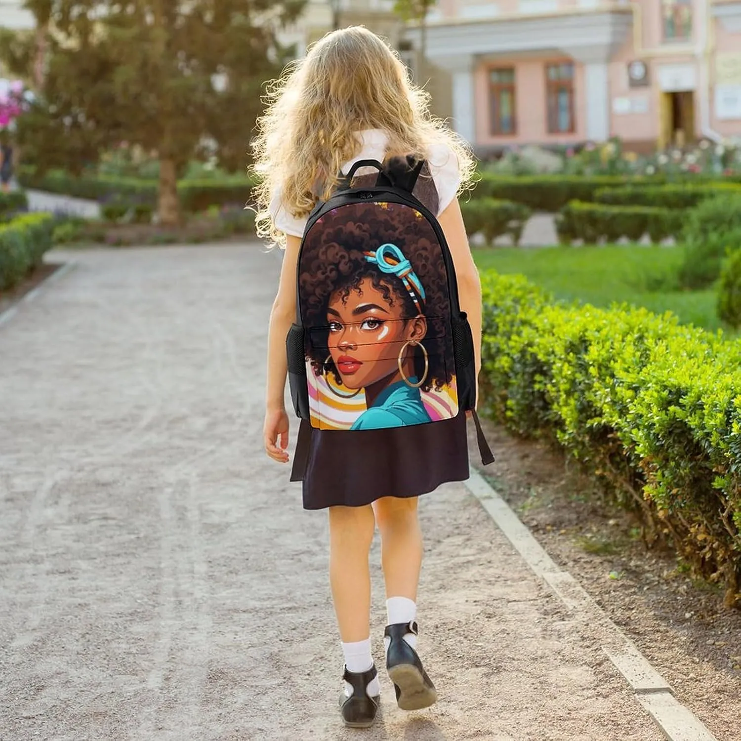 Chic Cartoon Black Woman African American Woman Art Rucksack Polyester Anti-Theft Multipurpose Carry On Bag Large Capacity Travel and Sport Backpack Rucksack With Smooth Zippers