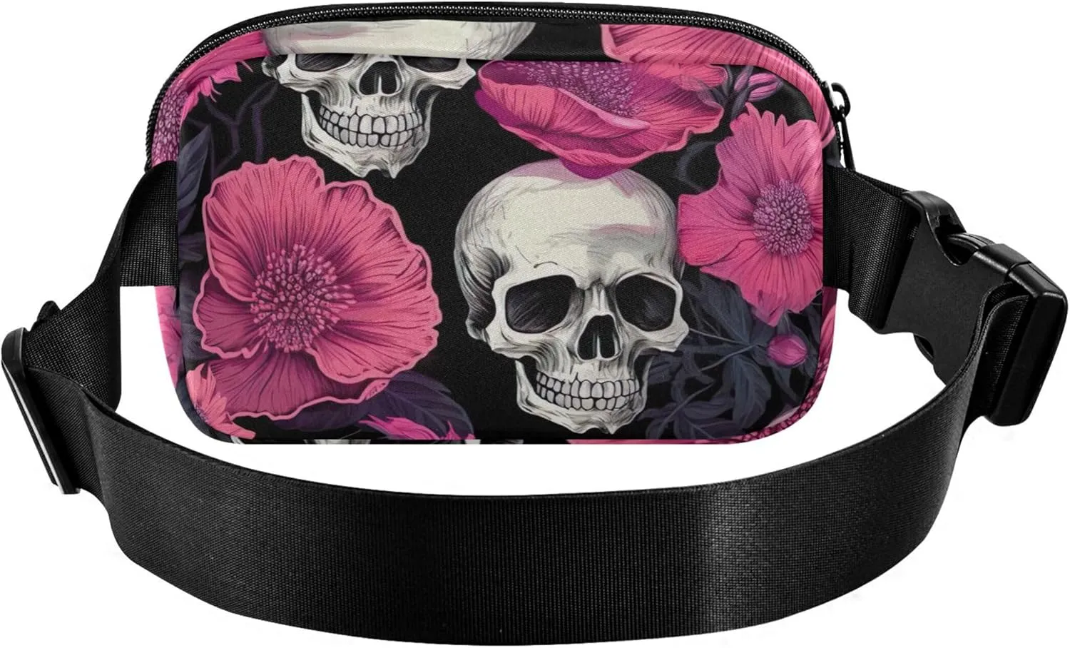 Chic Skull Floral Print Women Fanny Packs Waterproof Hip Bag Belt Purse Bright Crossbody Waist Pack