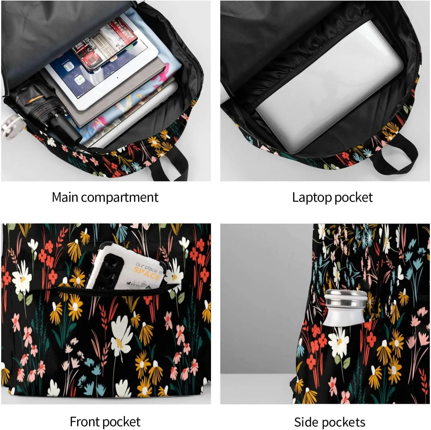 Chic Wildflowers Stylish Backpack With Adjustable Padded Shoulder Straps Daypacks For College Travel