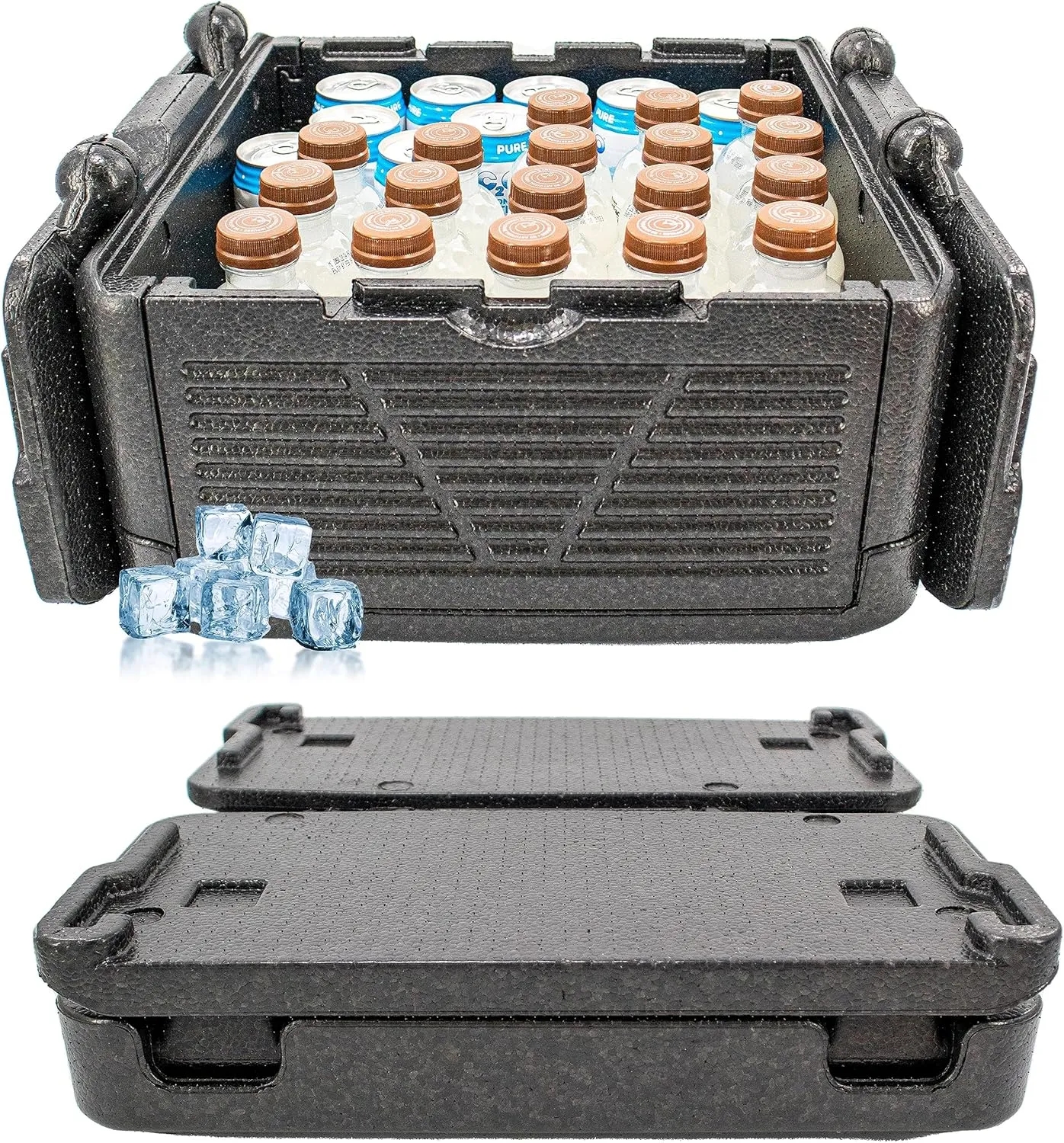 Chill Ice Collapsible Cooler Foam Chest Box - Insulated, Foldable, Portable, Lightweight, Iceless & Waterproof - Large Black