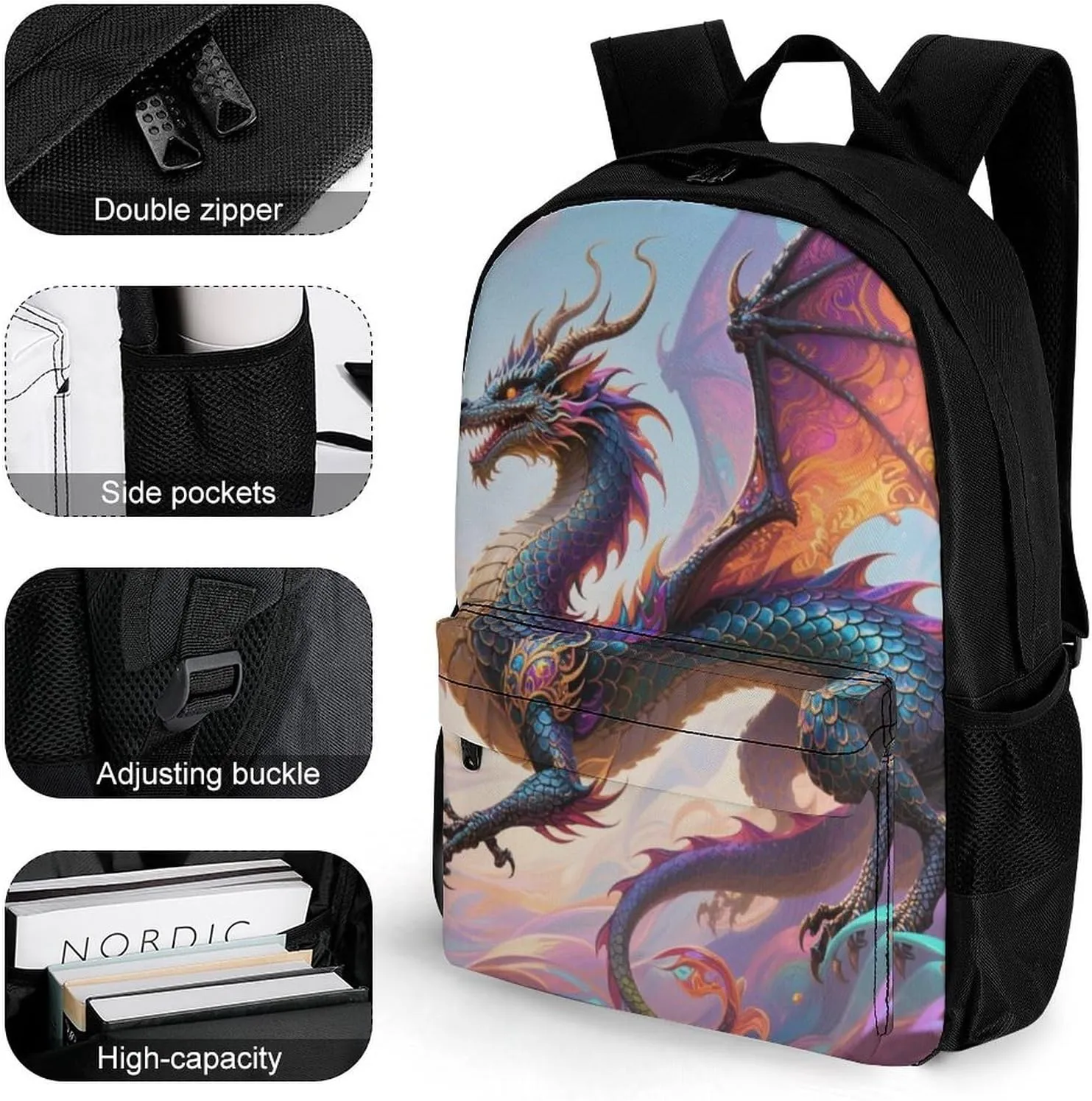 Chinese Dragons Art Rucksacks Lightweight Multipurpose Anti-Theft Shoulder Bag Big Capacity Laptop Book Bag Rucksack With Padded Straps