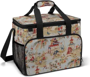Chinoiserie Ancient Folk Art Cooler Bag, Collapsible Soft Sided Cooler, Large Leakproof Camping Cooler, Portable Travel Cooler for Camping, Road Trips