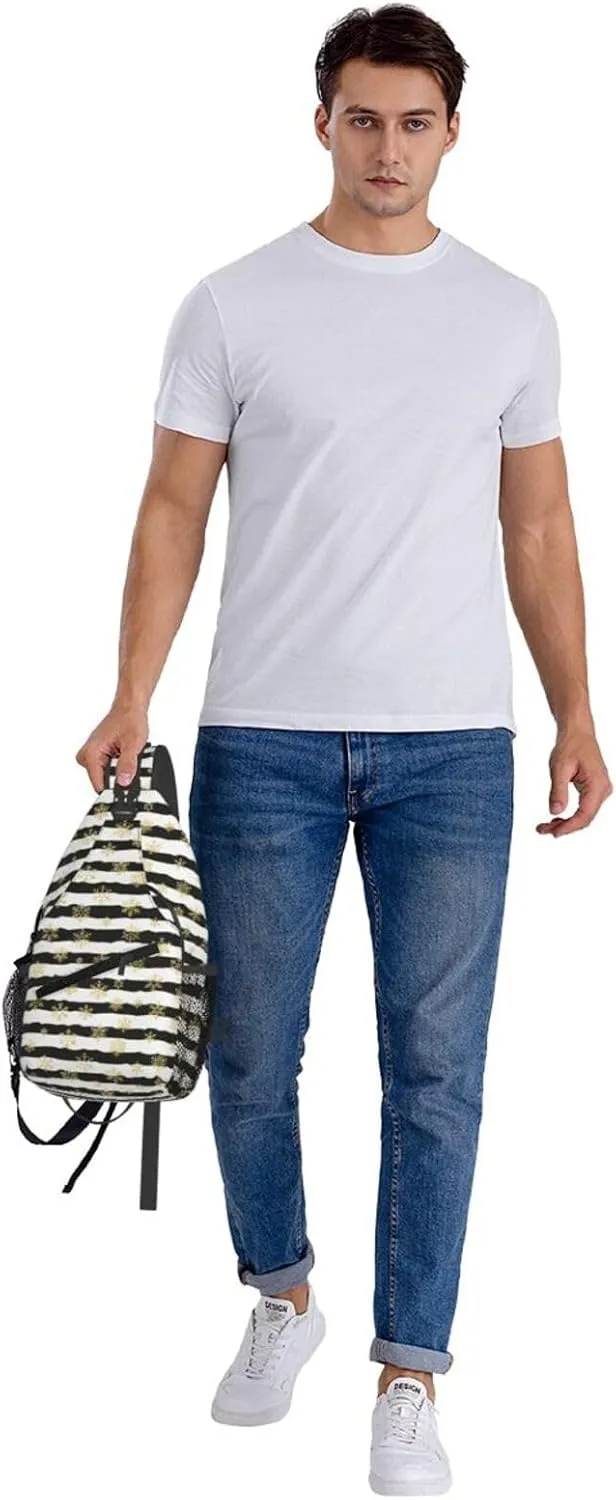 Christmas Gold Snowflakes Black White Stripes Cross Chest Bag Diagonally Hiking Crossbody Bag Travel Shoulder Daypack Lightweight Sling Backpack Cycling Daypacks Fitness Chest Backpacks