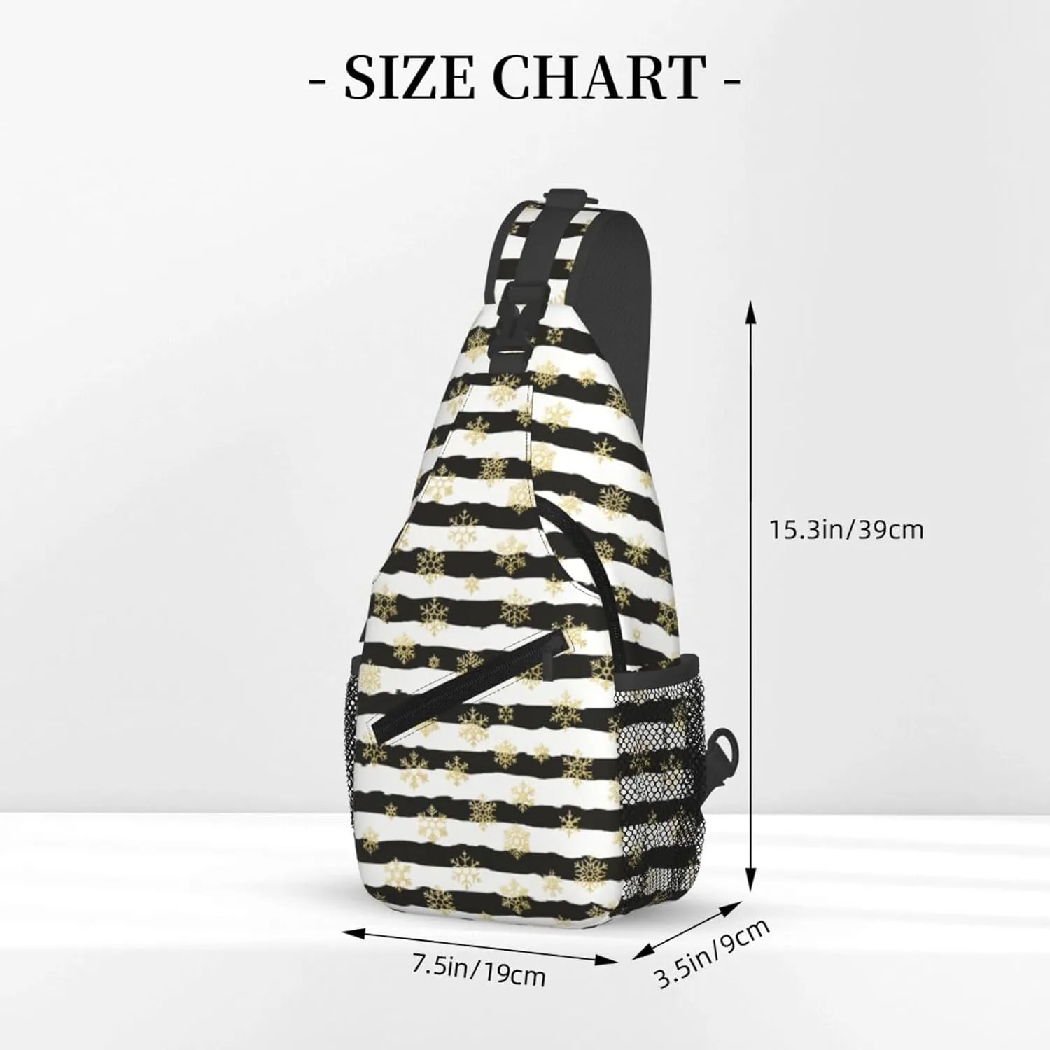 Christmas Gold Snowflakes Black White Stripes Cross Chest Bag Diagonally Hiking Crossbody Bag Travel Shoulder Daypack Lightweight Sling Backpack Cycling Daypacks Fitness Chest Backpacks