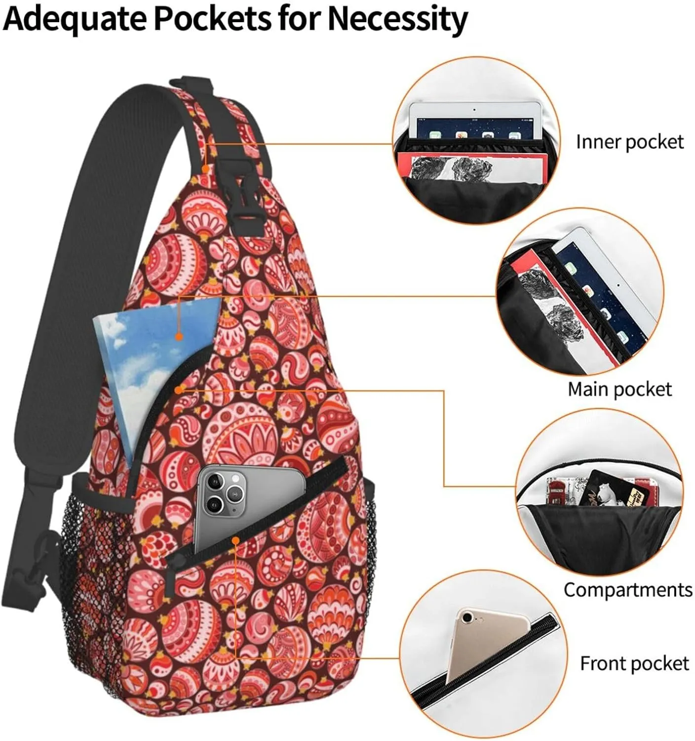 Christmas Red Balls Cross Chest Bag Diagonally Hiking Crossbody Bag Travel Shoulder Daypack Lightweight Sling Backpack Cycling Daypacks Fitness Chest Backpacks