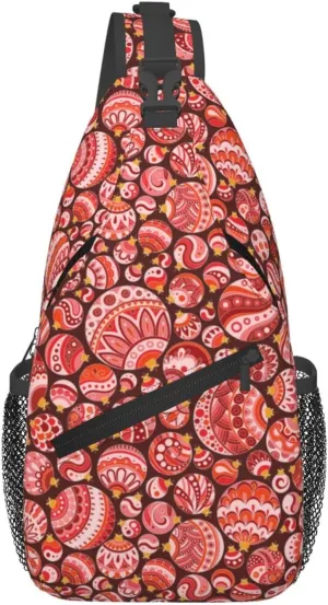 Christmas Red Balls Cross Chest Bag Diagonally Hiking Crossbody Bag Travel Shoulder Daypack Lightweight Sling Backpack Cycling Daypacks Fitness Chest Backpacks