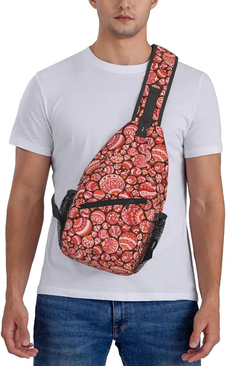 Christmas Red Balls Cross Chest Bag Diagonally Hiking Crossbody Bag Travel Shoulder Daypack Lightweight Sling Backpack Cycling Daypacks Fitness Chest Backpacks
