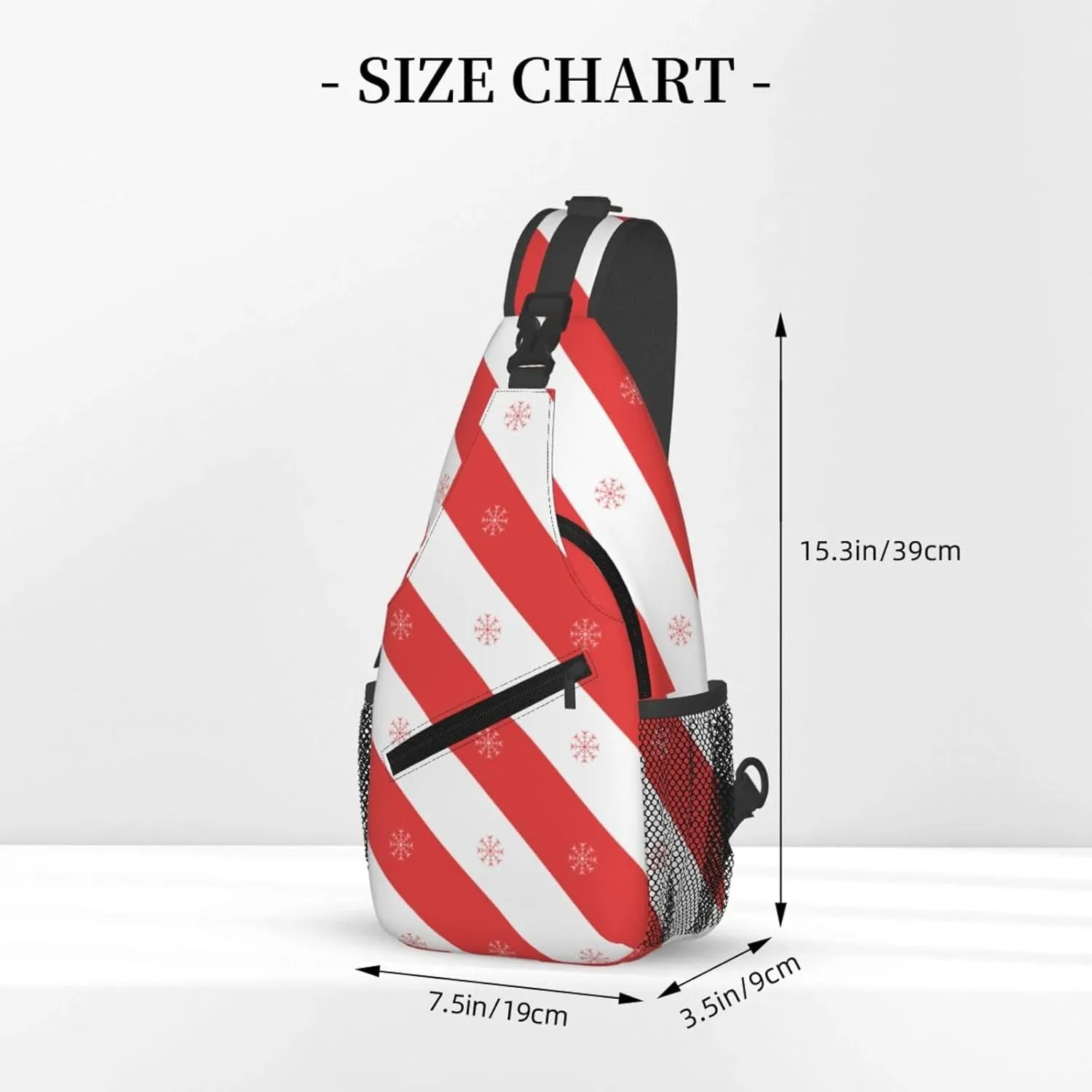 Christmas Snowflake Red White Diagonal Stripes Cross Chest Bag Diagonally Hiking Crossbody Bag Travel Shoulder Daypack Lightweight Sling Backpack Cycling Daypacks Fitness Chest Backpacks