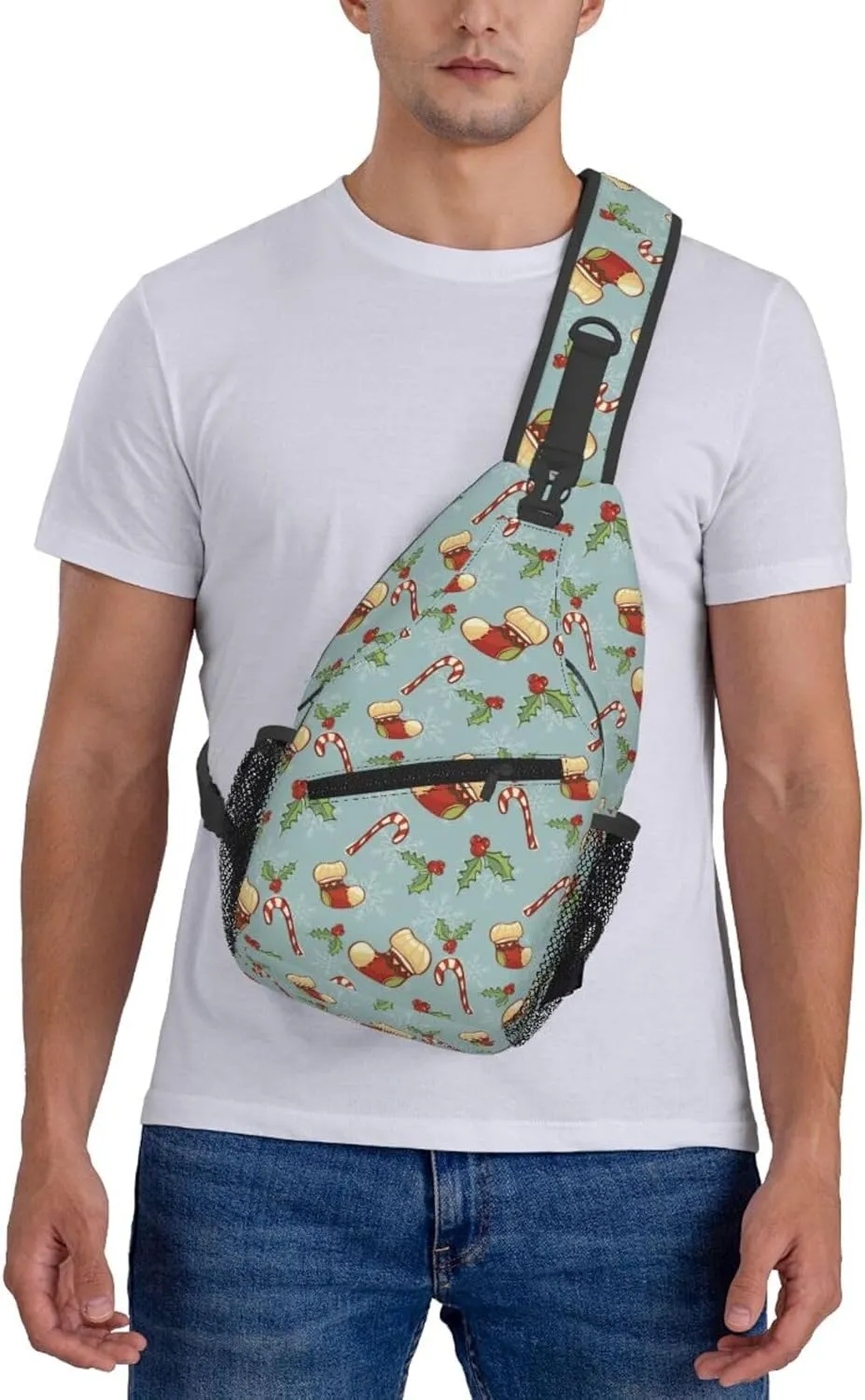 Christmas Stockings Candy Canes Holly Berries Cross Chest Bag Diagonally Hiking Crossbody Bag Travel Shoulder Daypack Lightweight Sling Backpack Cycling Daypacks Fitness Chest Backpacks