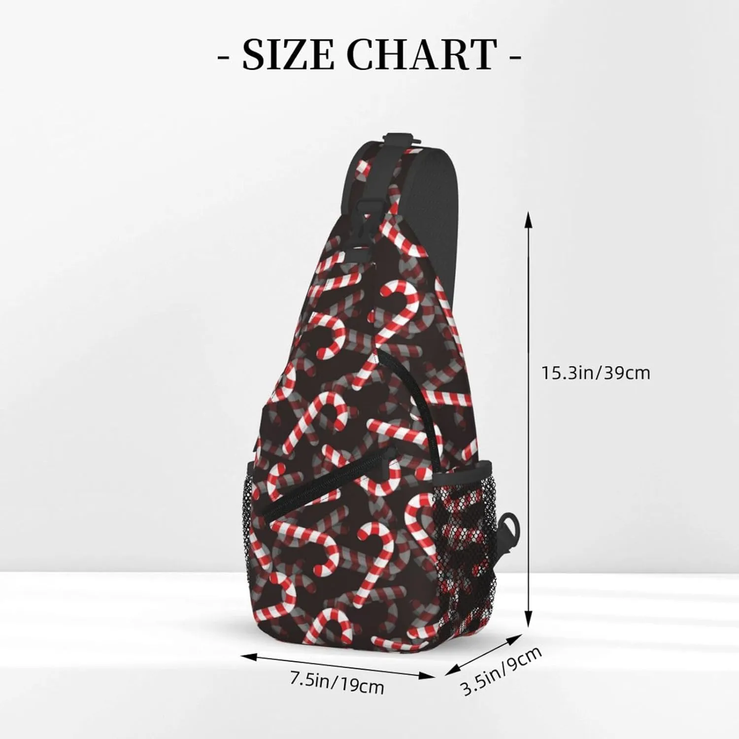 Christmas White Red Striped Candy Canes Cross Chest Bag Diagonally Hiking Crossbody Bag Travel Shoulder Daypack Lightweight Sling Backpack Cycling Daypacks Fitness Chest Backpacks