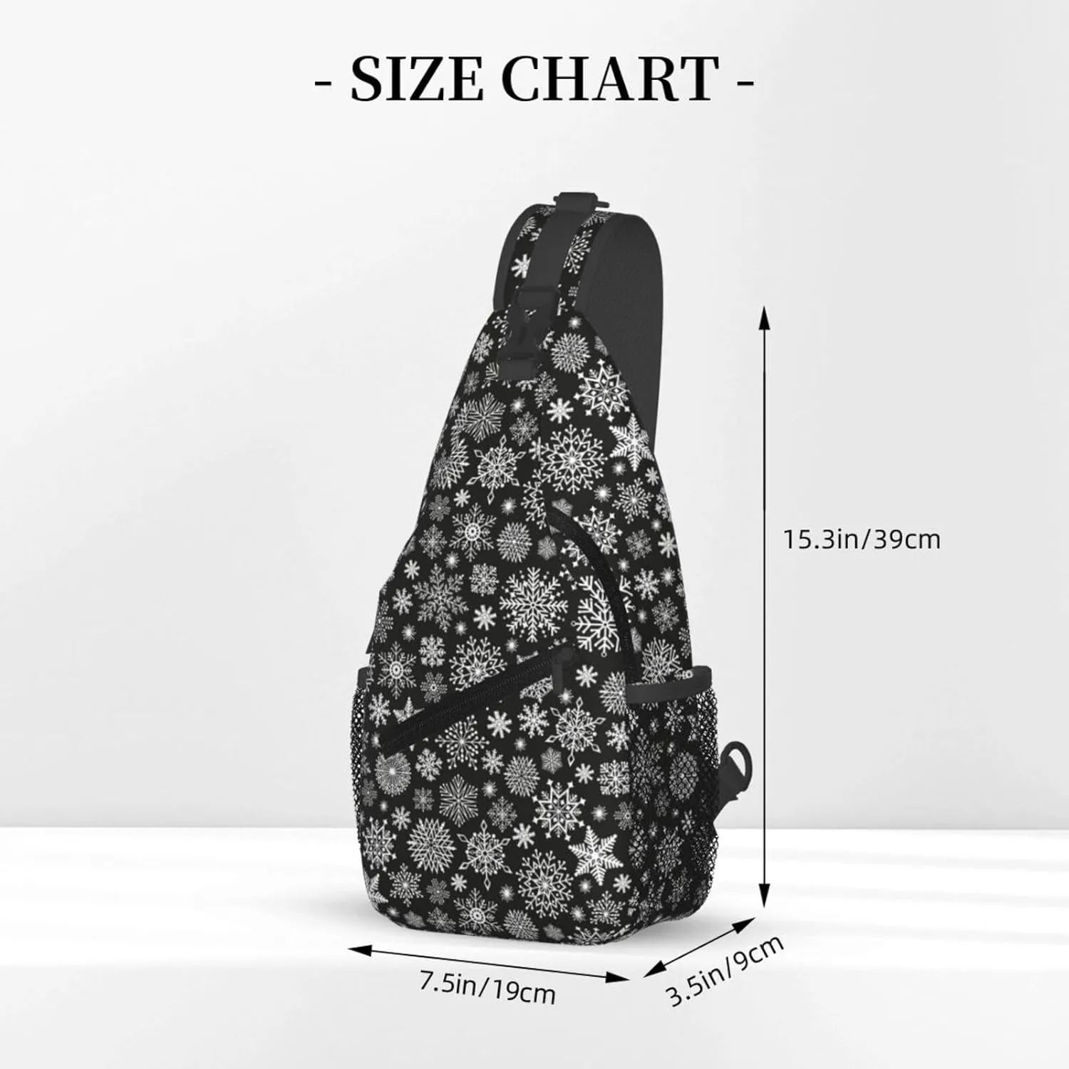 Christmas White Snowflake Black Cross Chest Bag Diagonally Hiking Crossbody Bag Travel Shoulder Daypack Lightweight Sling Backpack Cycling Daypacks Fitness Chest Backpacks