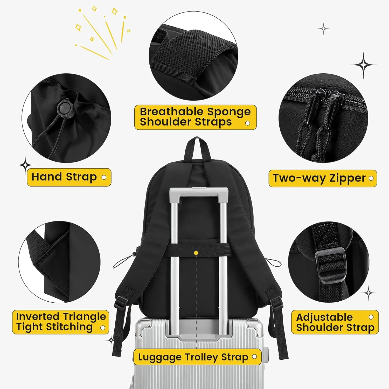 Classic Large Black Backpack For Women,Waterproof High School Bookbag,Lightweight Casual Travel Daypack,College Backpack Men,Middle School Bag For Girls Boys