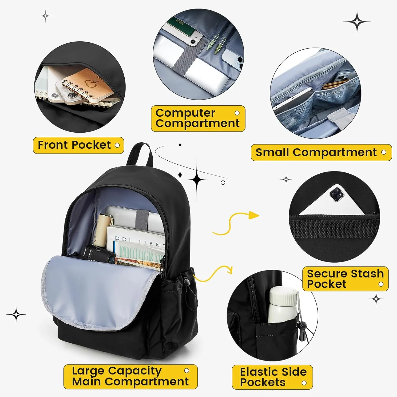 Classic Large Black Backpack For Women,Waterproof High School Bookbag,Lightweight Casual Travel Daypack,College Backpack Men,Middle School Bag For Girls Boys