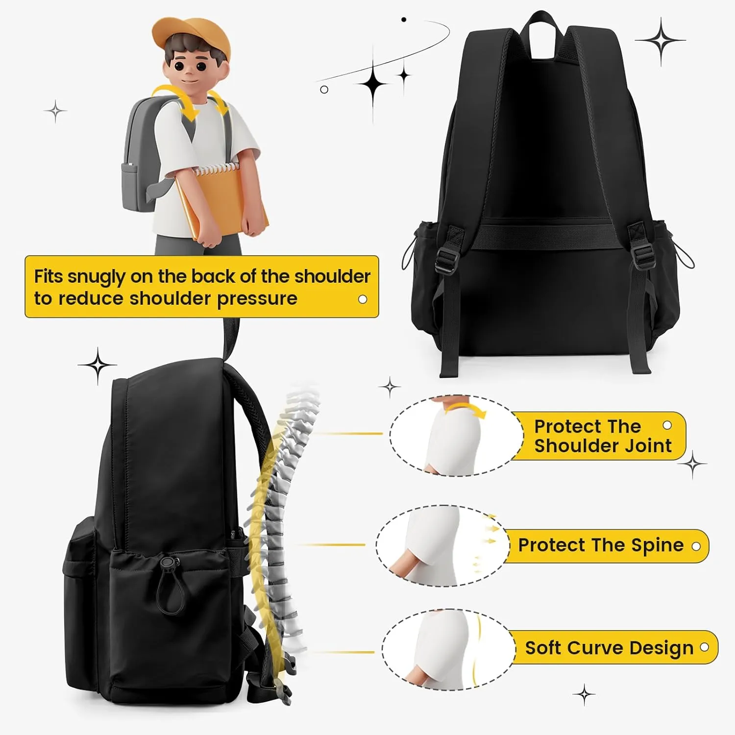 Classic Large Black Backpack For Women,Waterproof High School Bookbag,Lightweight Casual Travel Daypack,College Backpack Men,Middle School Bag For Girls Boys