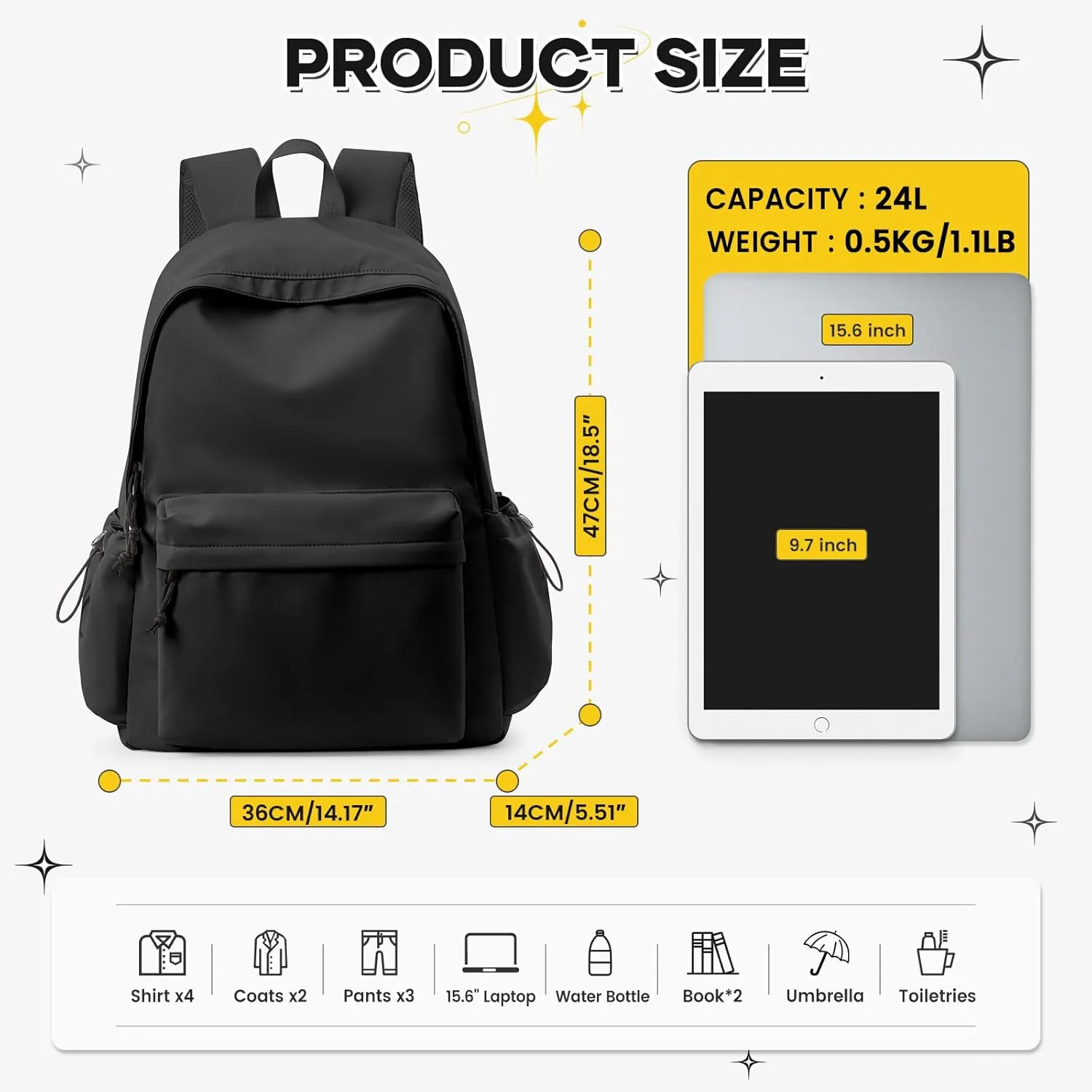 Classic Large Black Backpack For Women,Waterproof High School Bookbag,Lightweight Casual Travel Daypack,College Backpack Men,Middle School Bag For Girls Boys