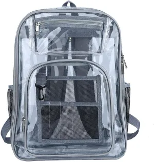Clear Backpack PVC Shoulder Bag, Heavy Duty Transparent Rucksack See Through Bag for School Sports and Travel, Gray, L