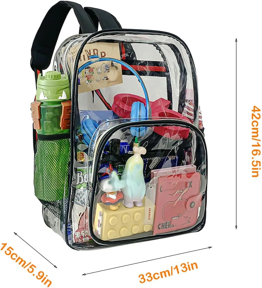 Clear Backpack PVC Shoulder Bag, Heavy Duty Transparent Rucksack See Through Bag for School Sports and Travel, Purple Three-piece Set, L