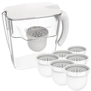 Clearly Filtered No.1 Filtered Water Pitcher/Updated Model/Targets 365  Contaminants e.g. Fluoride Chlorine PFAS Microplastics Lead Arsenic BPA/BPS Free (Pitcher   6 Filter Packs)