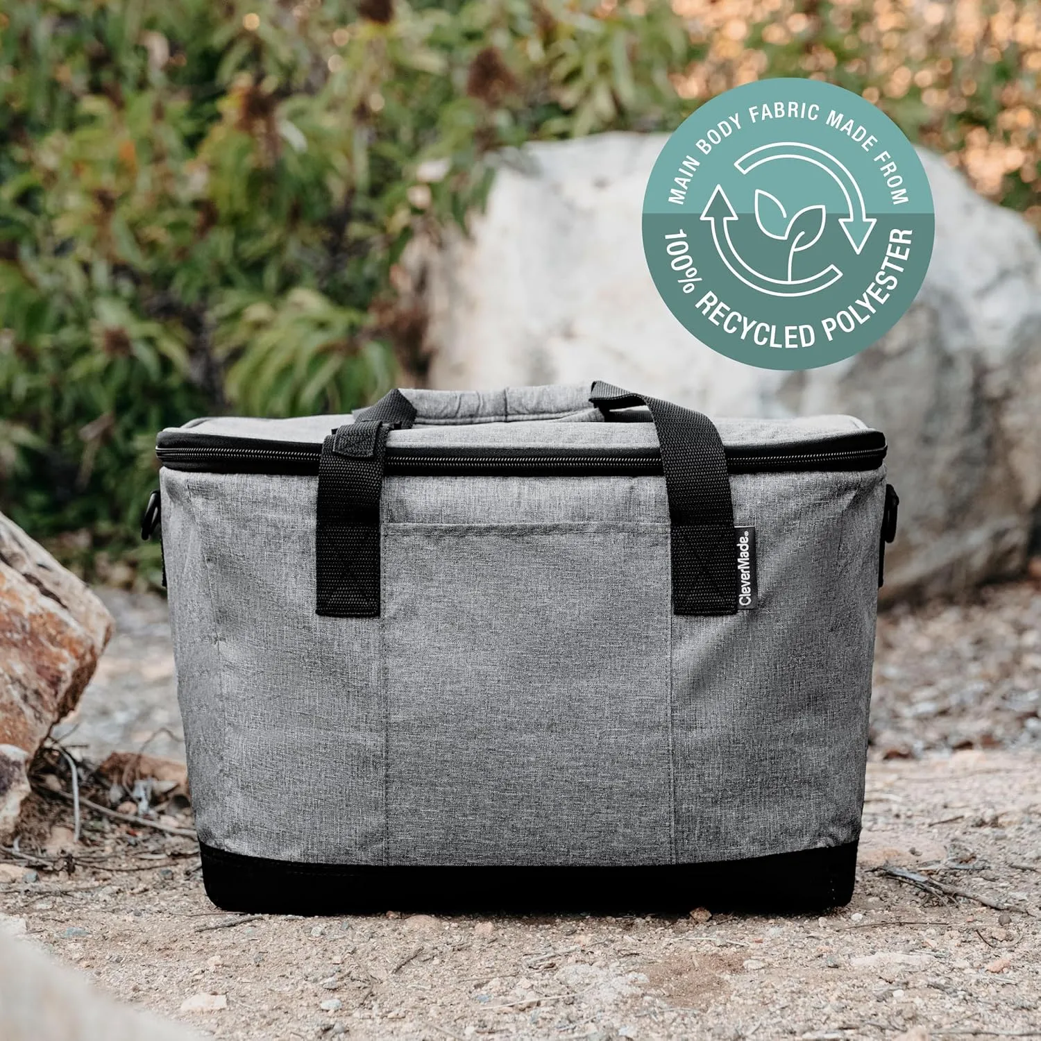 CleverMade Collapsible Cooler Bag 50 Can Beach & Travel Car Cooler, Folding Soft Cooler, Shoulder Strap, Bottle Opener Great Car Coolers for Travel, Cleans Easy, Leak Proof - Gray/Black Gray/Midnight
