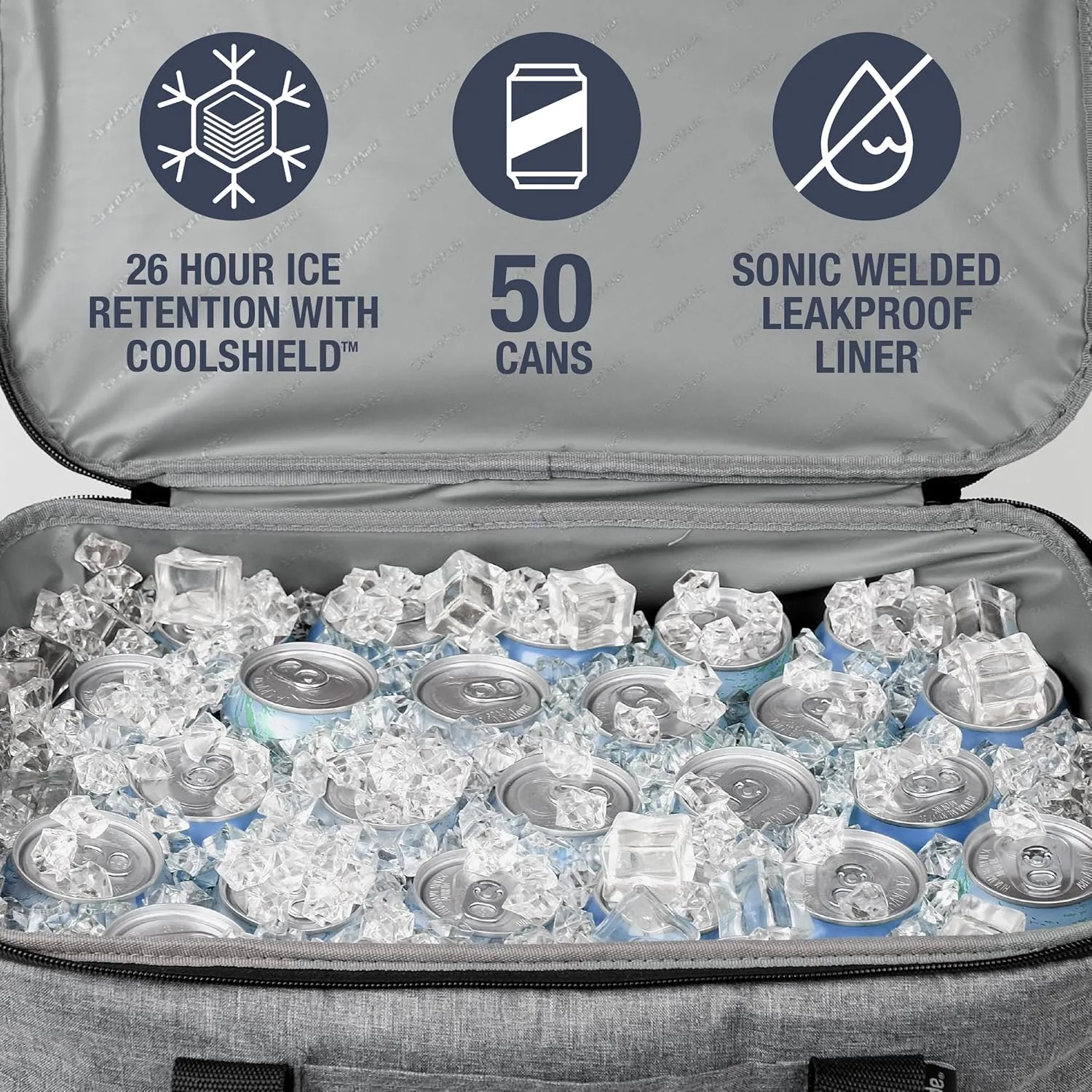 CleverMade Collapsible Cooler Bag 50 Can Beach & Travel Car Cooler, Folding Soft Cooler, Shoulder Strap, Bottle Opener Great Car Coolers for Travel, Cleans Easy, Leak Proof - Gray/Black Gray/Midnight