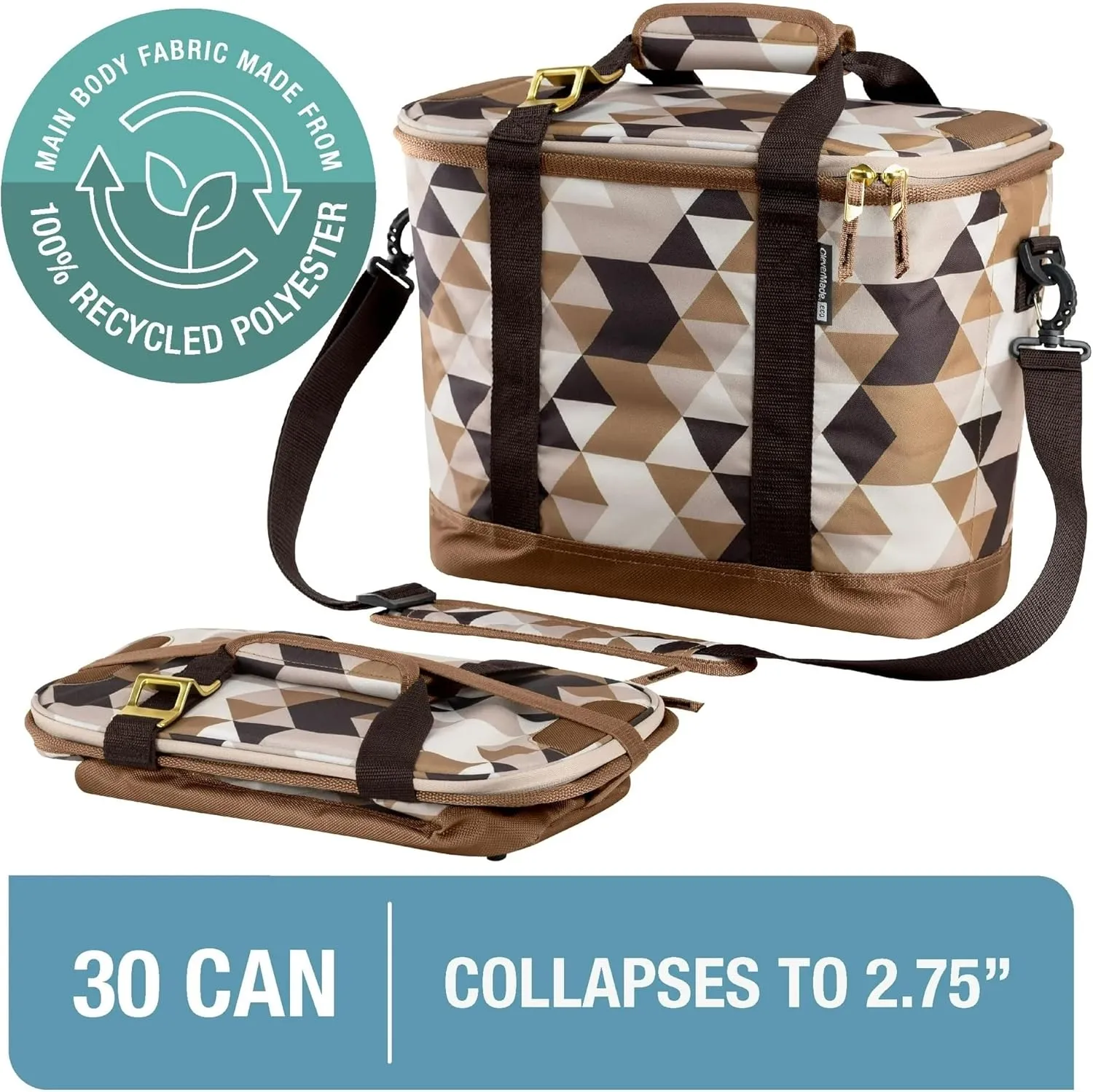 CleverMade Collapsible Insulated Cooler Bag – 24 Can Leakproof Soft Cooler for Beach, Travel, Car – Shoulder Strap, Bottle Opener – Desert Camo
