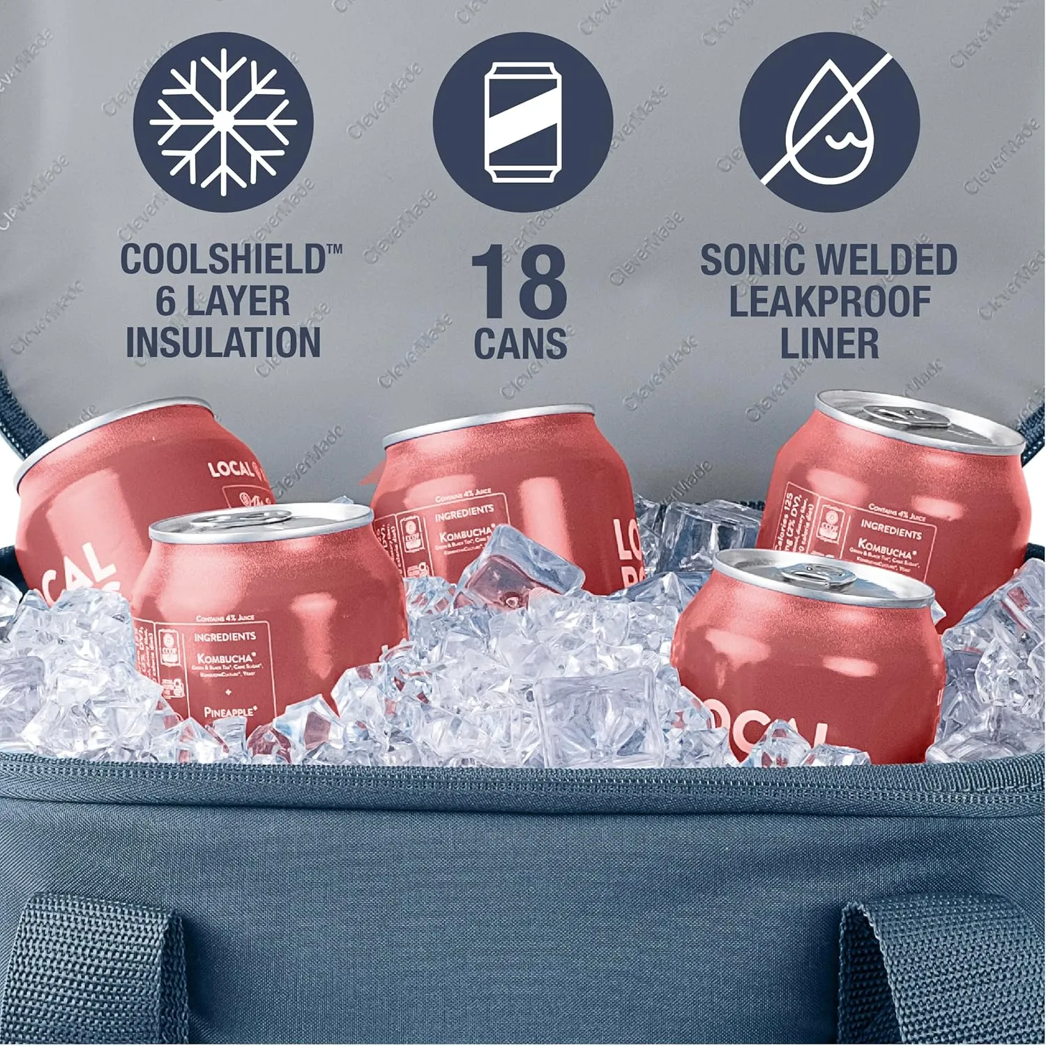 CleverMade Pacifica Collapsible Insulated Cooler Bag – 18 Can Leakproof Soft Cooler for Beach, Travel, Car – Bottle Opener – Ocean