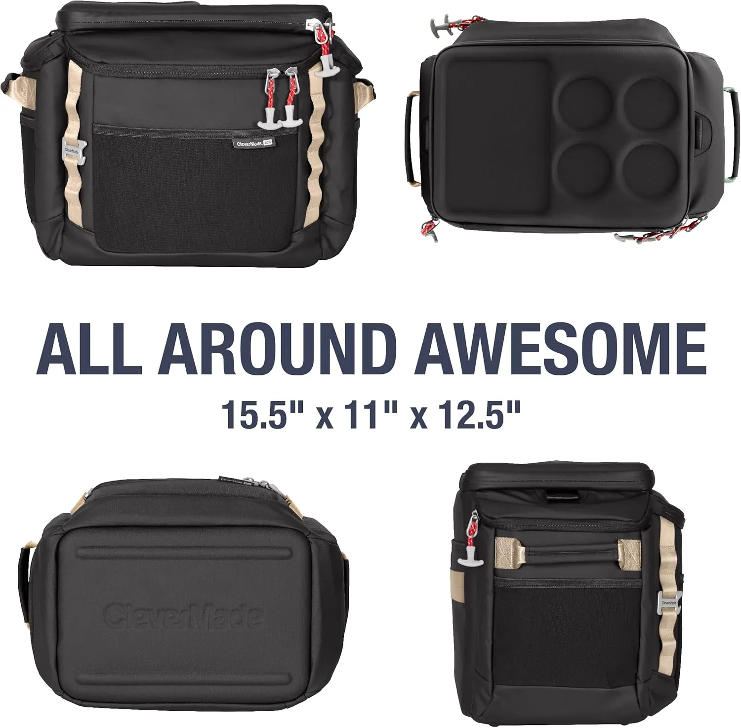 CleverMade Sequoia Collapsible Cooler Bag – 32 Can Insulated Leakproof Soft Cooler Tote for Beach, Travel, Picnic – Black Obsidian – Durable Polyester Build