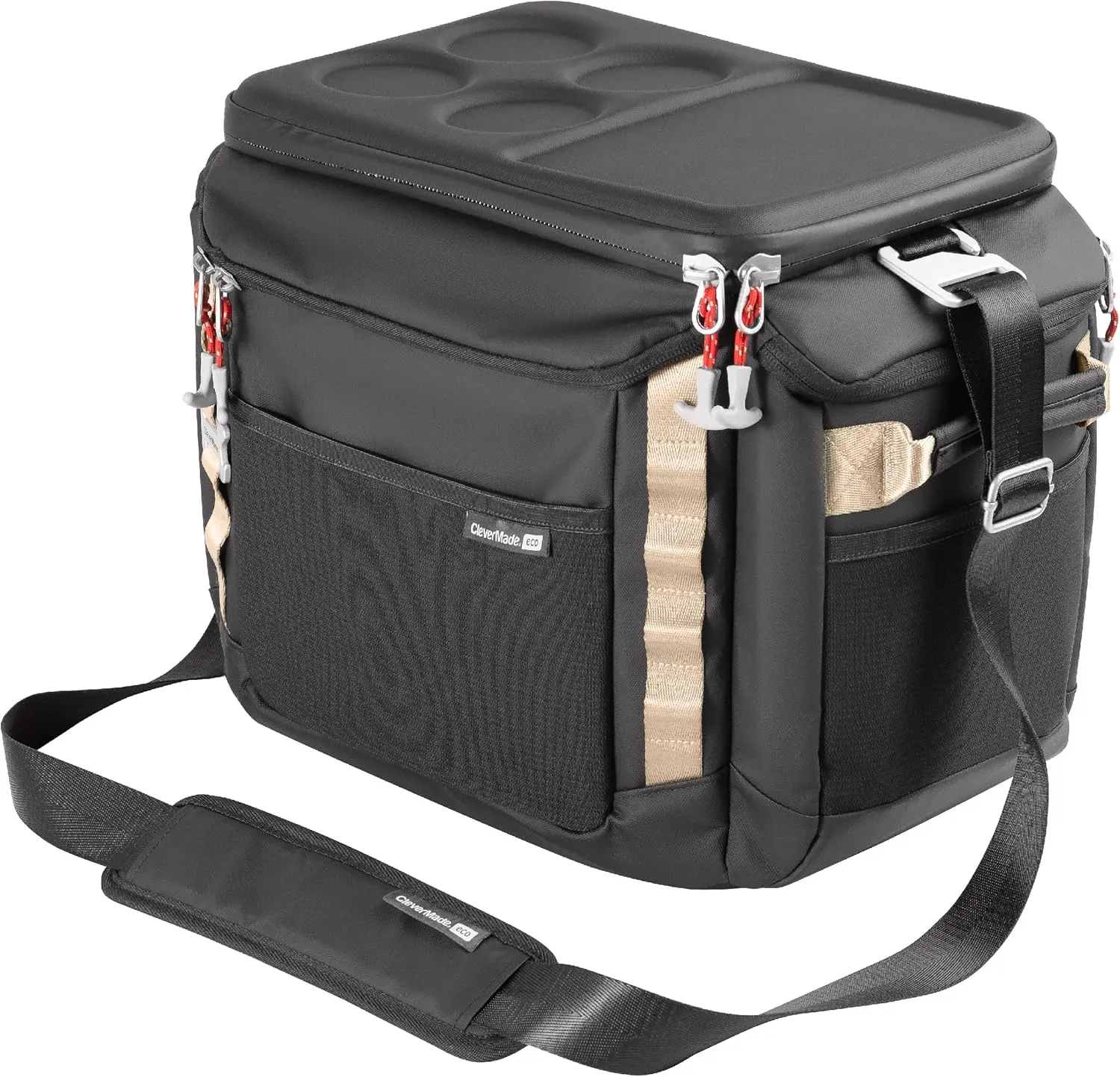 CleverMade Sequoia Collapsible Cooler Bag – 32 Can Insulated Leakproof Soft Cooler Tote for Beach, Travel, Picnic – Black Obsidian – Durable Polyester Build