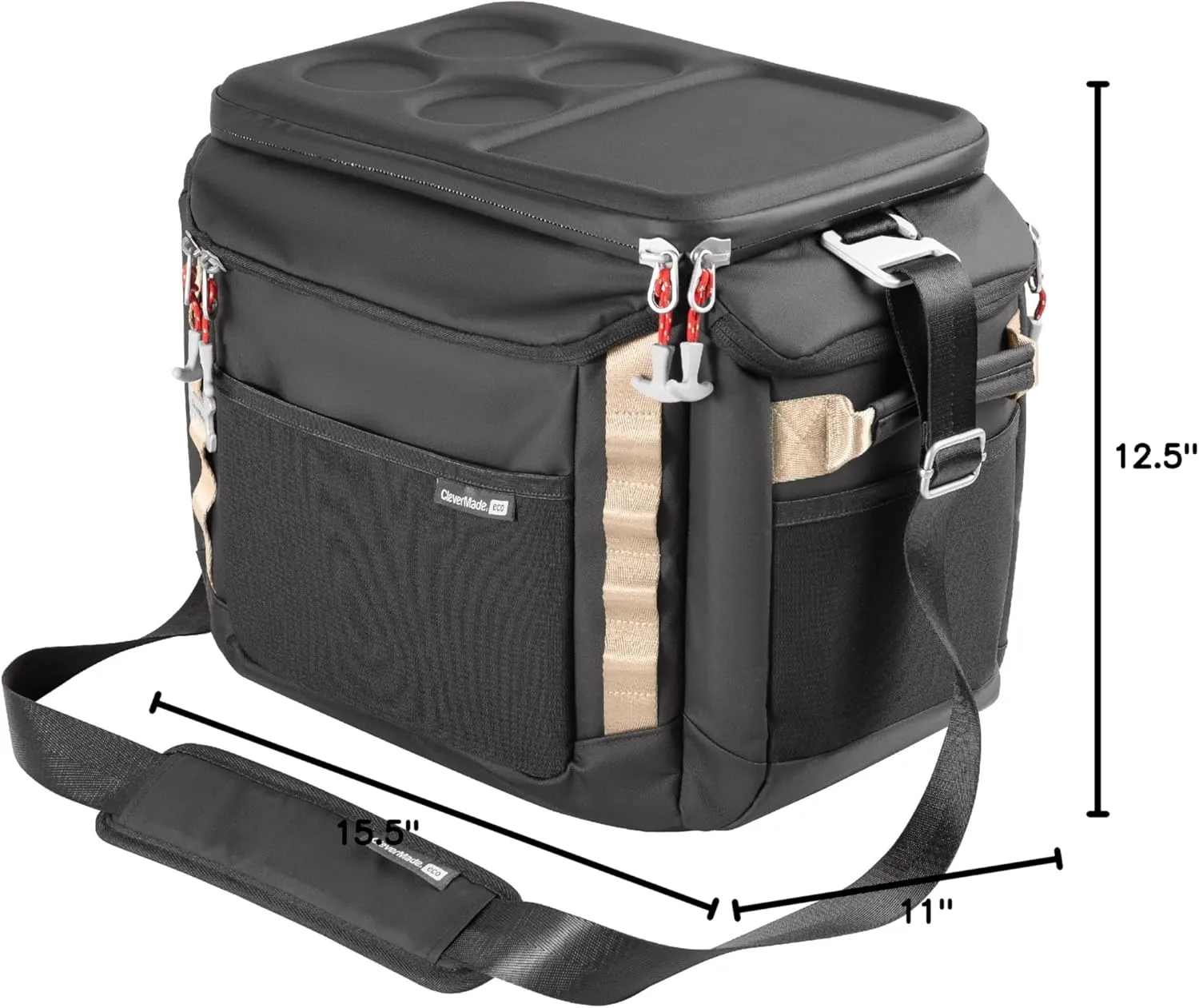 CleverMade Sequoia Collapsible Cooler Bag – 32 Can Insulated Leakproof Soft Cooler Tote for Beach, Travel, Picnic – Black Obsidian – Durable Polyester Build
