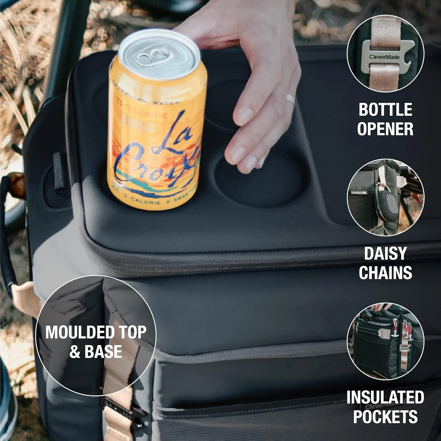 CleverMade Sequoia Collapsible Cooler Bag – 32 Can Insulated Leakproof Soft Cooler Tote for Beach, Travel, Picnic – Black Obsidian – Durable Polyester Build
