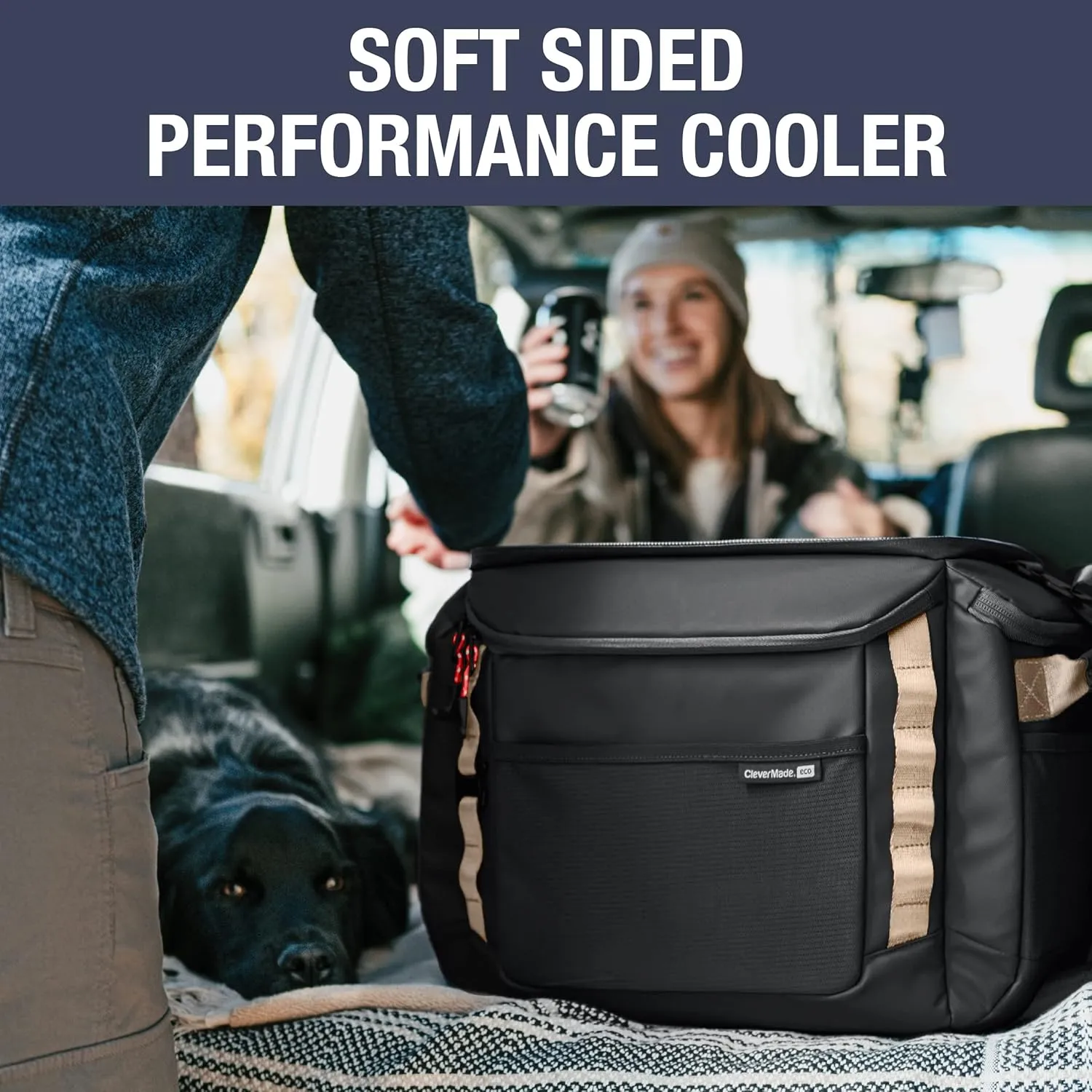 CleverMade Sequoia Collapsible Cooler Bag – 32 Can Insulated Leakproof Soft Cooler Tote for Beach, Travel, Picnic – Black Obsidian – Durable Polyester Build