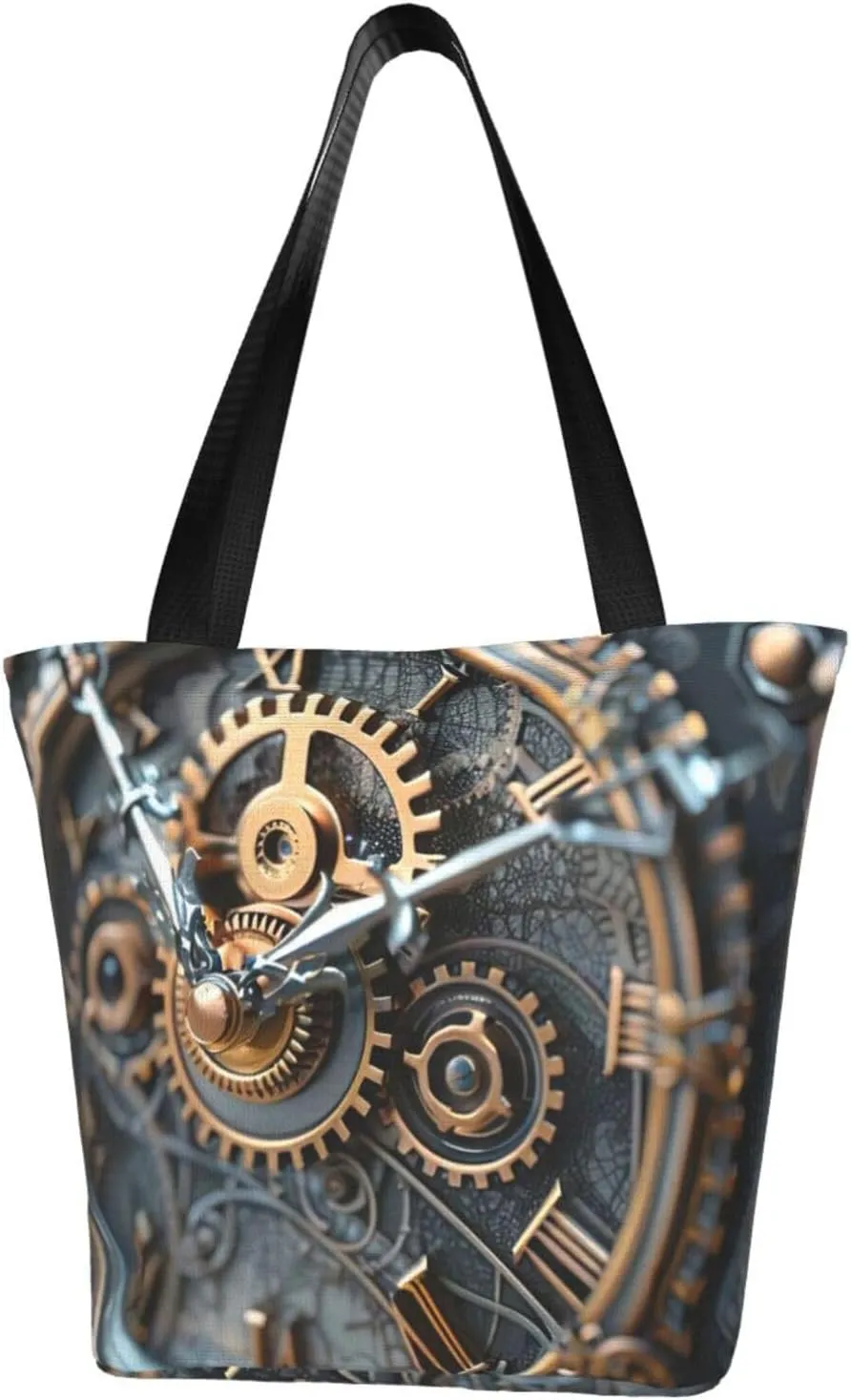 Clock Gear Print Multifunctional Tote Daypacks for Women Work Travel Shopping Handbags Shoulder Bag