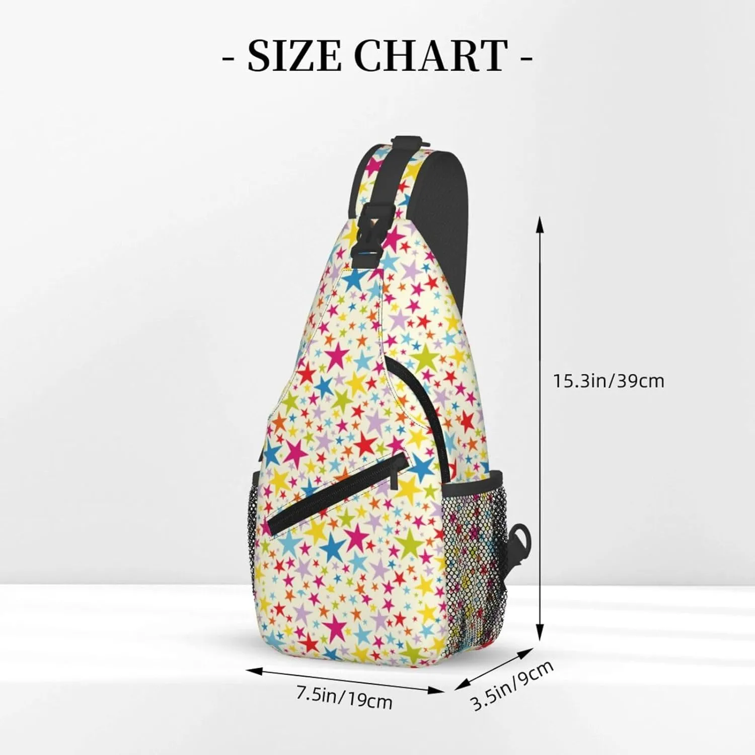 Clorlorful Pink Yellow Blue Stars Cross Chest Bag Diagonally Hiking Crossbody Bag Travel Shoulder Daypack Lightweight Sling Backpack Cycling Daypacks Fitness Chest Backpacks