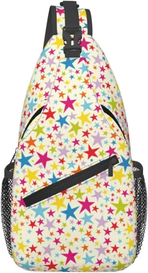 Clorlorful Pink Yellow Blue Stars Cross Chest Bag Diagonally Hiking Crossbody Bag Travel Shoulder Daypack Lightweight Sling Backpack Cycling Daypacks Fitness Chest Backpacks