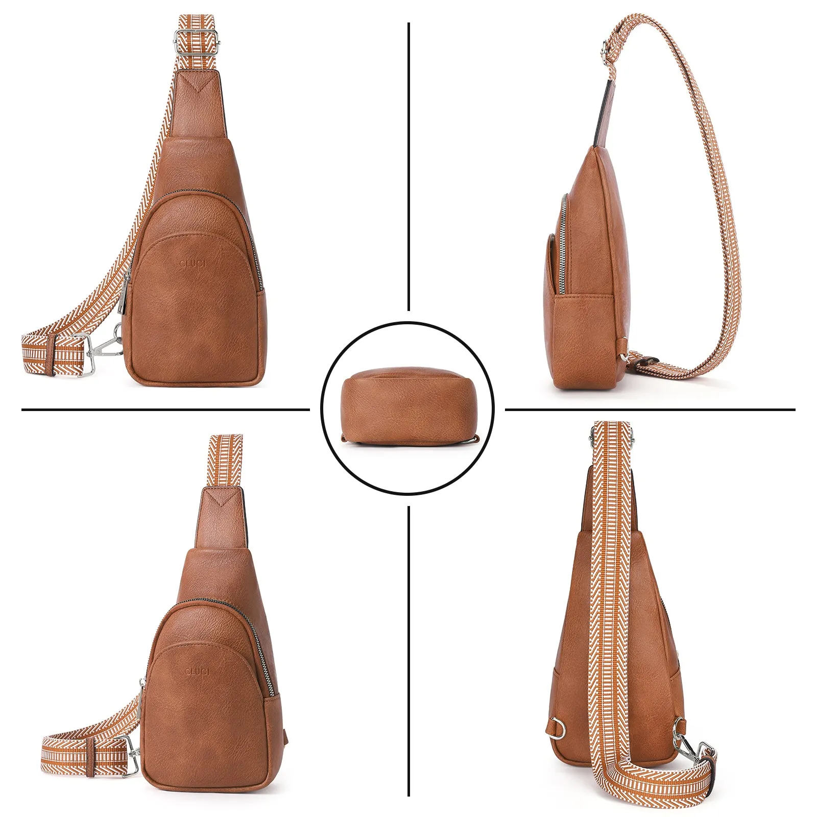 CLUCI  Faux Leather Small Sling Bag Fashion Waist Packs with Guitar Strap for Women's Fanny Packs