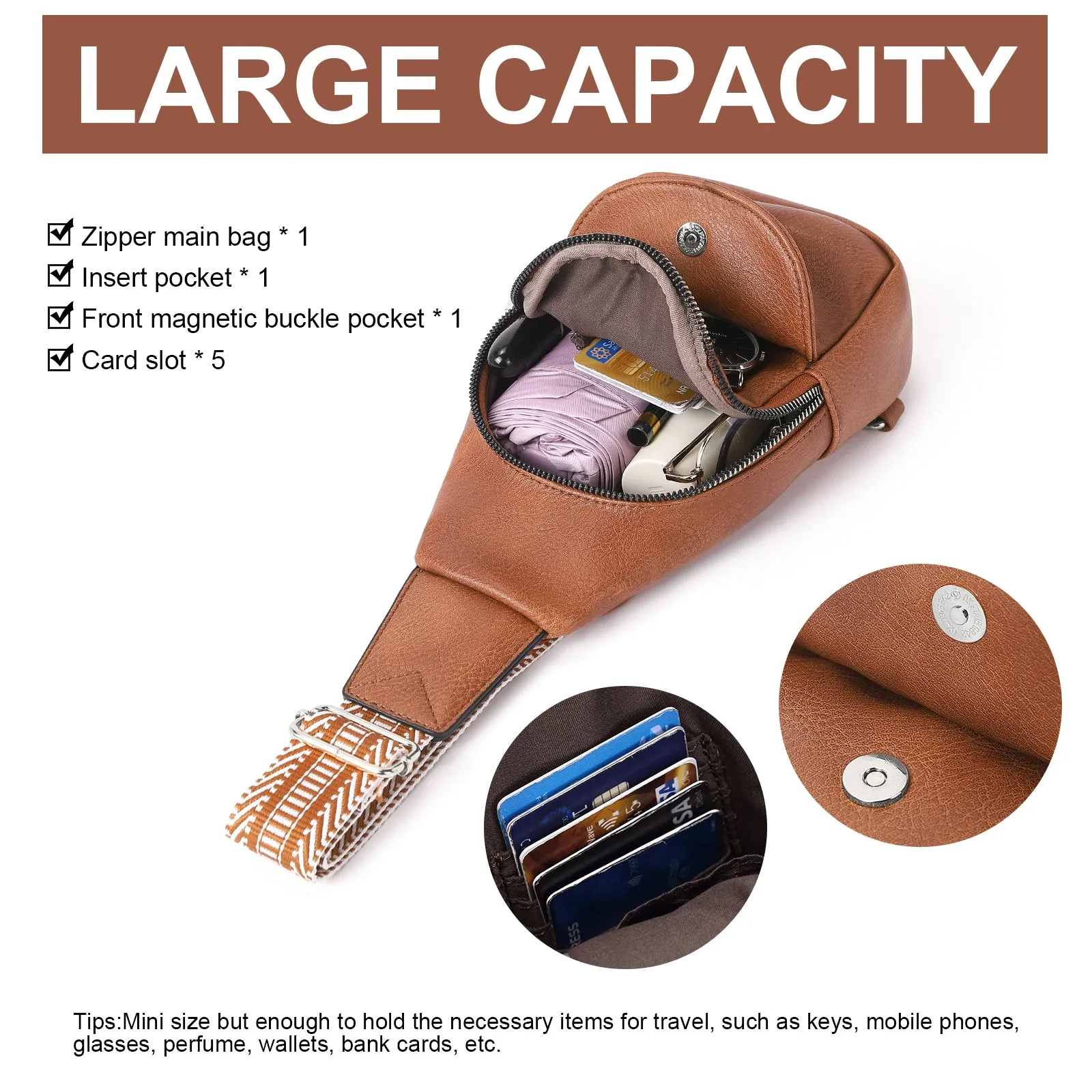 CLUCI  Faux Leather Small Sling Bag Fashion Waist Packs with Guitar Strap for Women's Fanny Packs