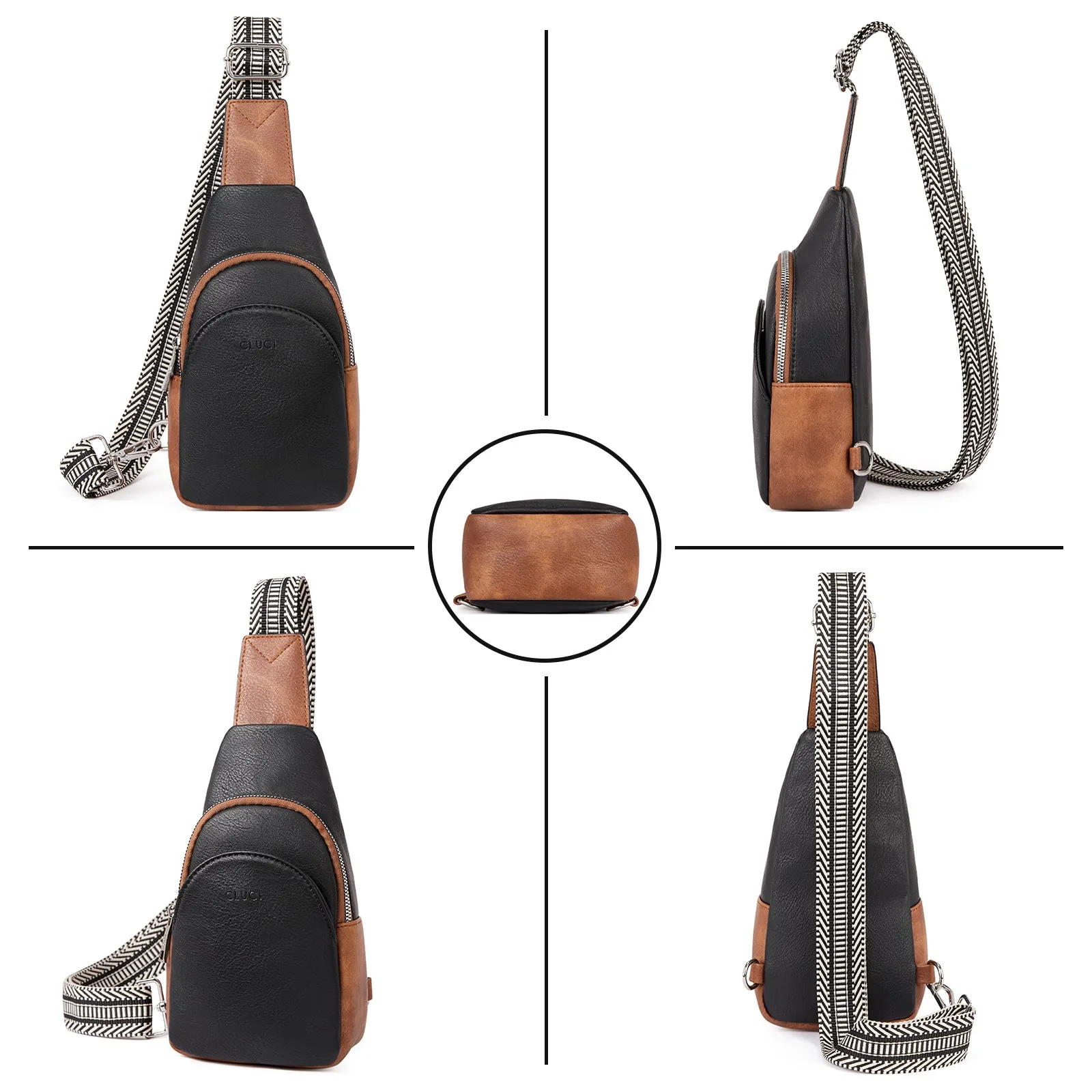 CLUCI  Faux Leather Small Sling Bag Fashion Waist Packs with Guitar Strap for Women's Fanny Packs