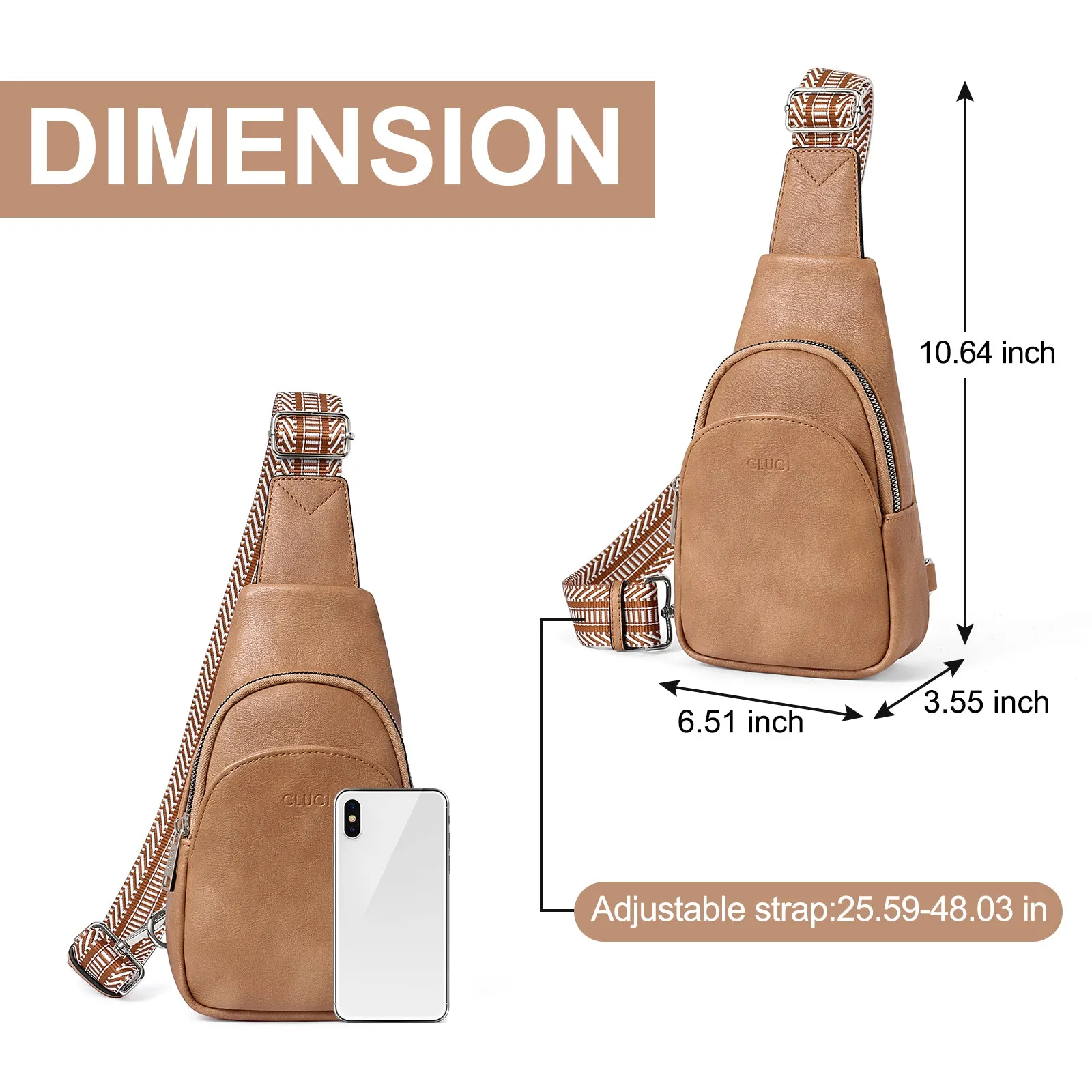 CLUCI  Faux Leather Small Sling Bag Fashion Waist Packs with Guitar Strap for Women's Fanny Packs