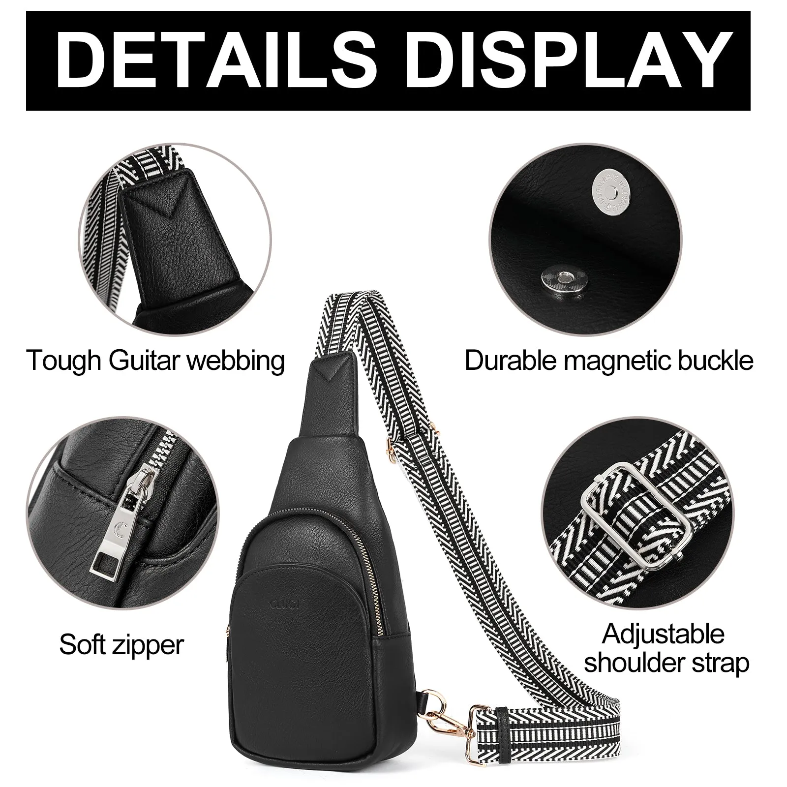 CLUCI  Faux Leather Small Sling Bag Fashion Waist Packs with Guitar Strap for Women's Fanny Packs