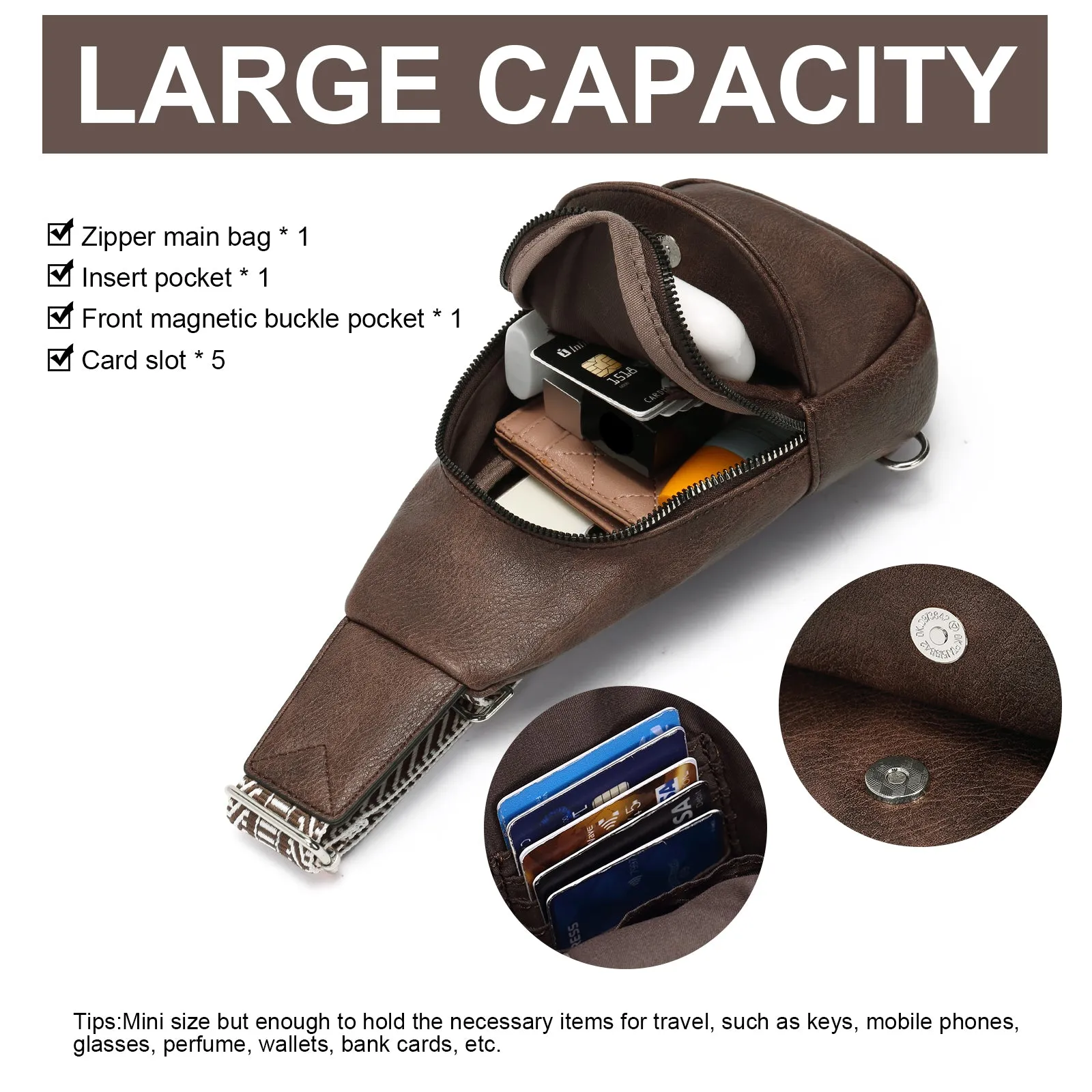 CLUCI  Faux Leather Small Sling Bag Fashion Waist Packs with Guitar Strap for Women's Fanny Packs