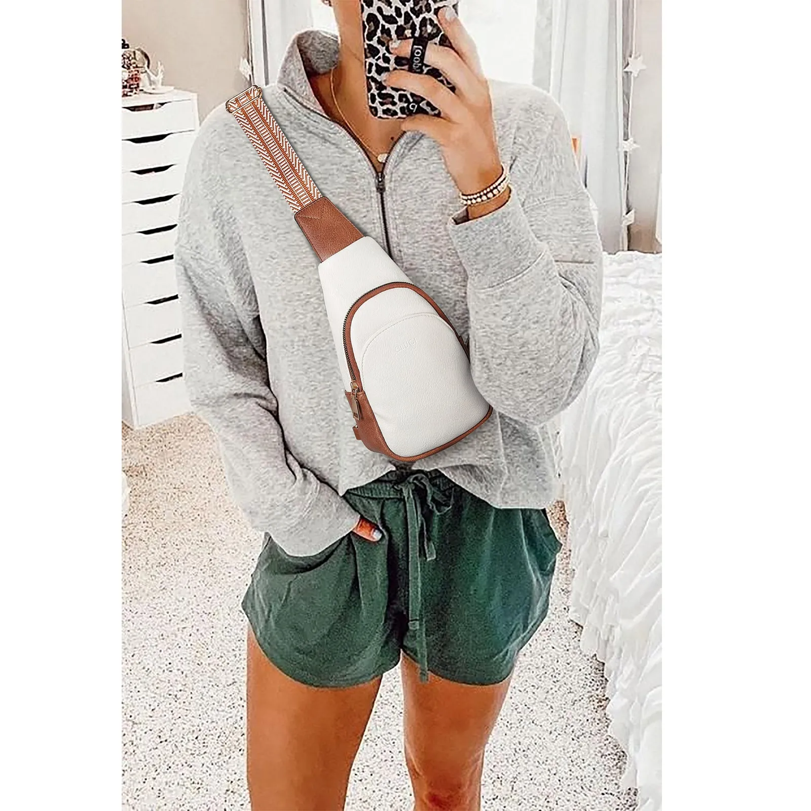 CLUCI  Faux Leather Small Sling Bag Fashion Waist Packs with Guitar Strap for Women's Fanny Packs