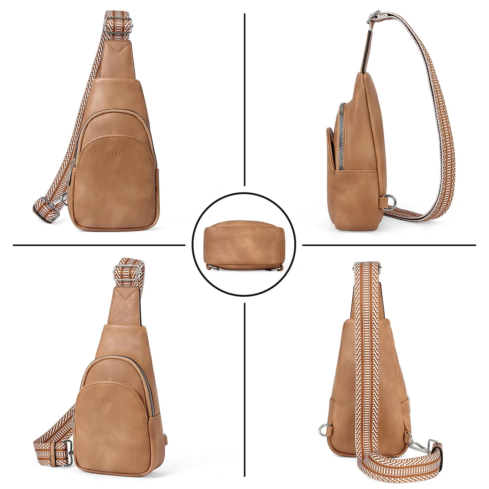 CLUCI  Faux Leather Small Sling Bag Fashion Waist Packs with Guitar Strap for Women's Fanny Packs